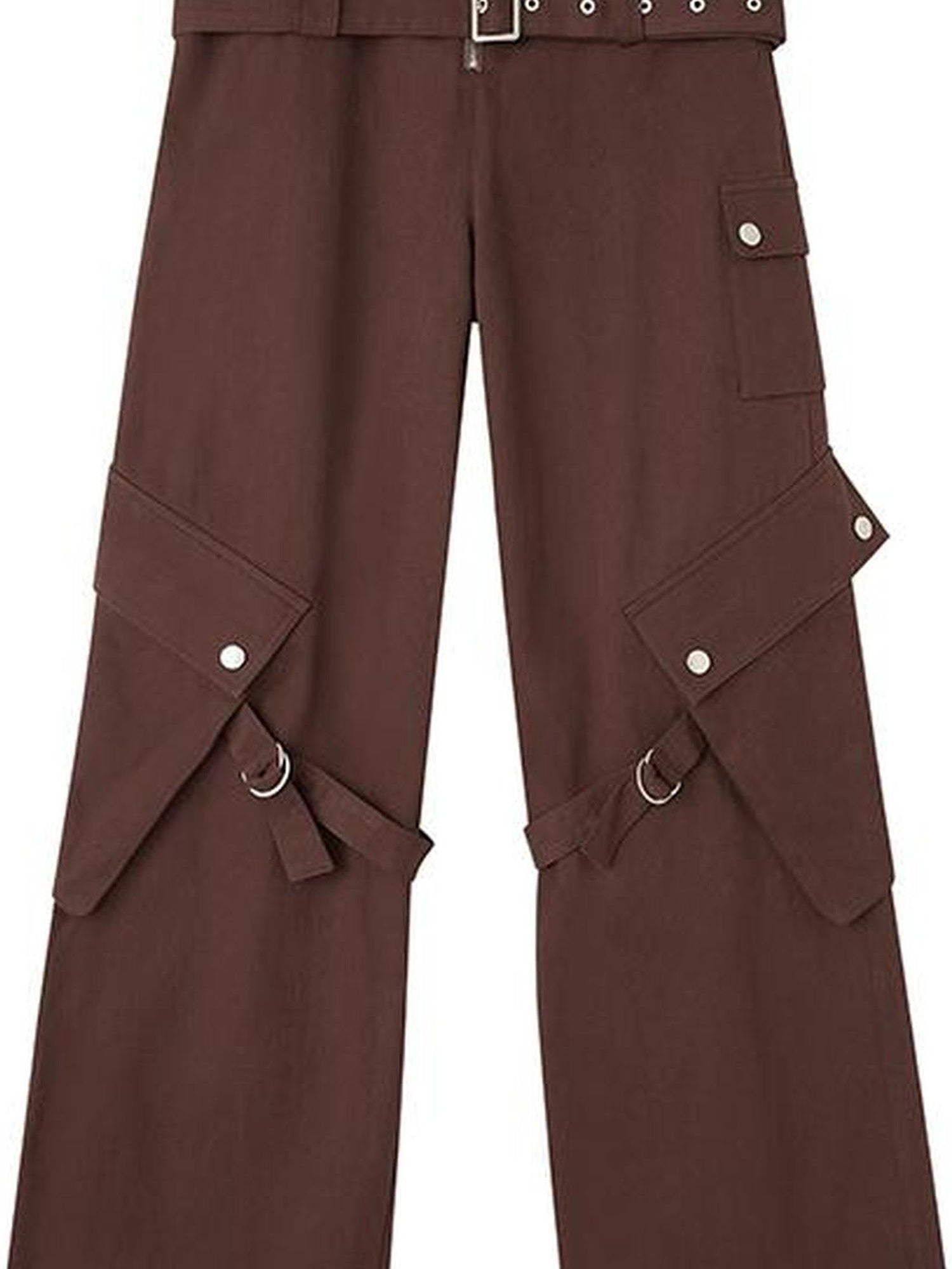 DIDDI MODA Double Belt Utility Cargo Pants Loose Straight Leg Tactical Trousers