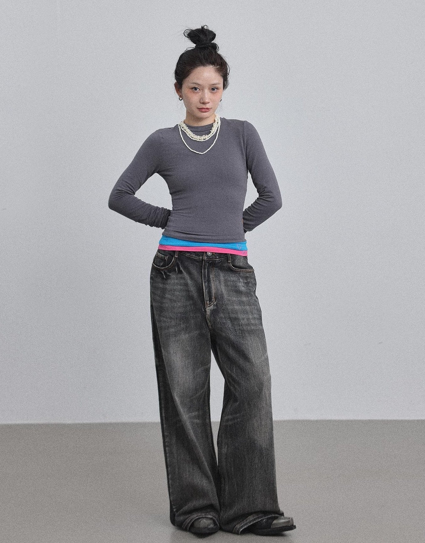 Achihara Double Hem Color Block Tee