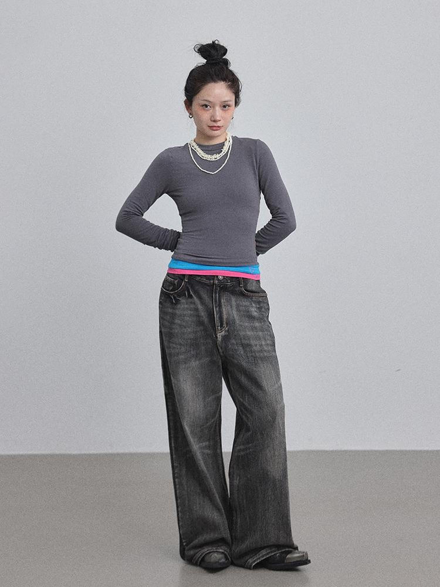 Achihara Double Hem Color Block Tee
