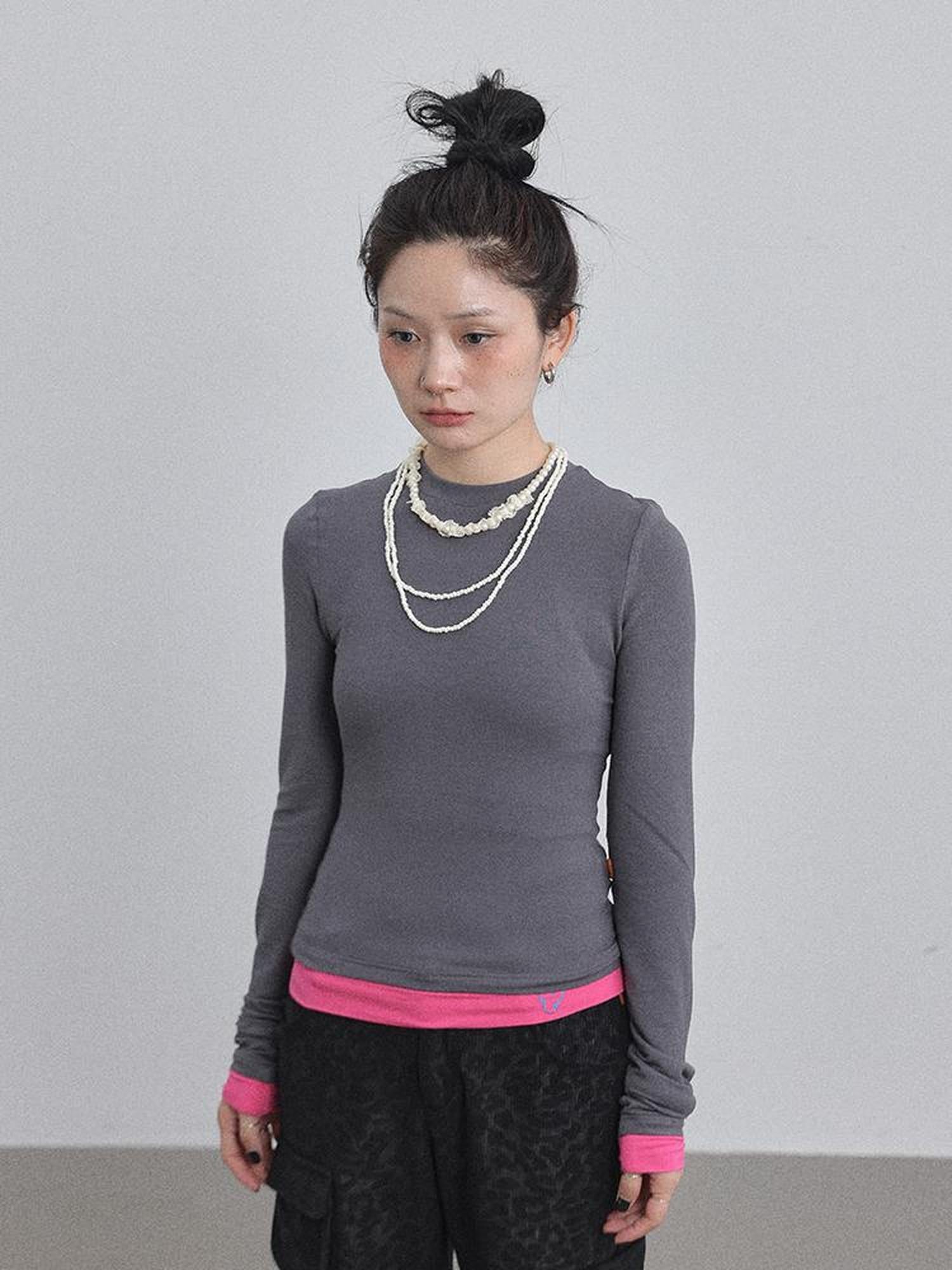 Achihara Double Hem Color Block Tee