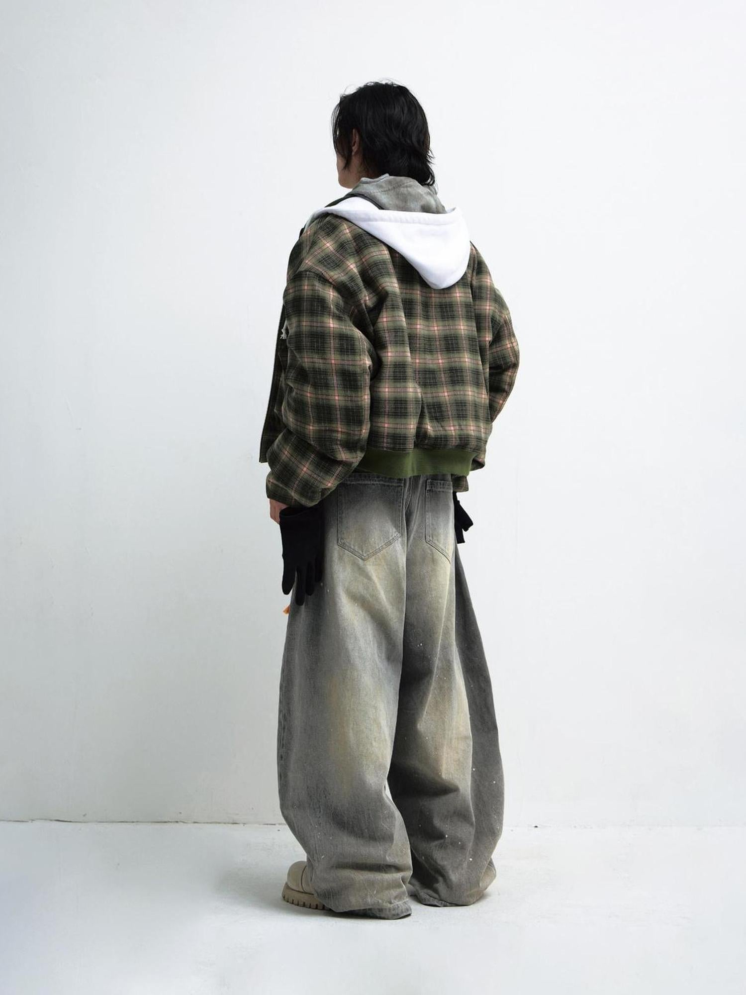 PEOPLESENSE Double Sided Checkered Detachable Hooded Padded Coat