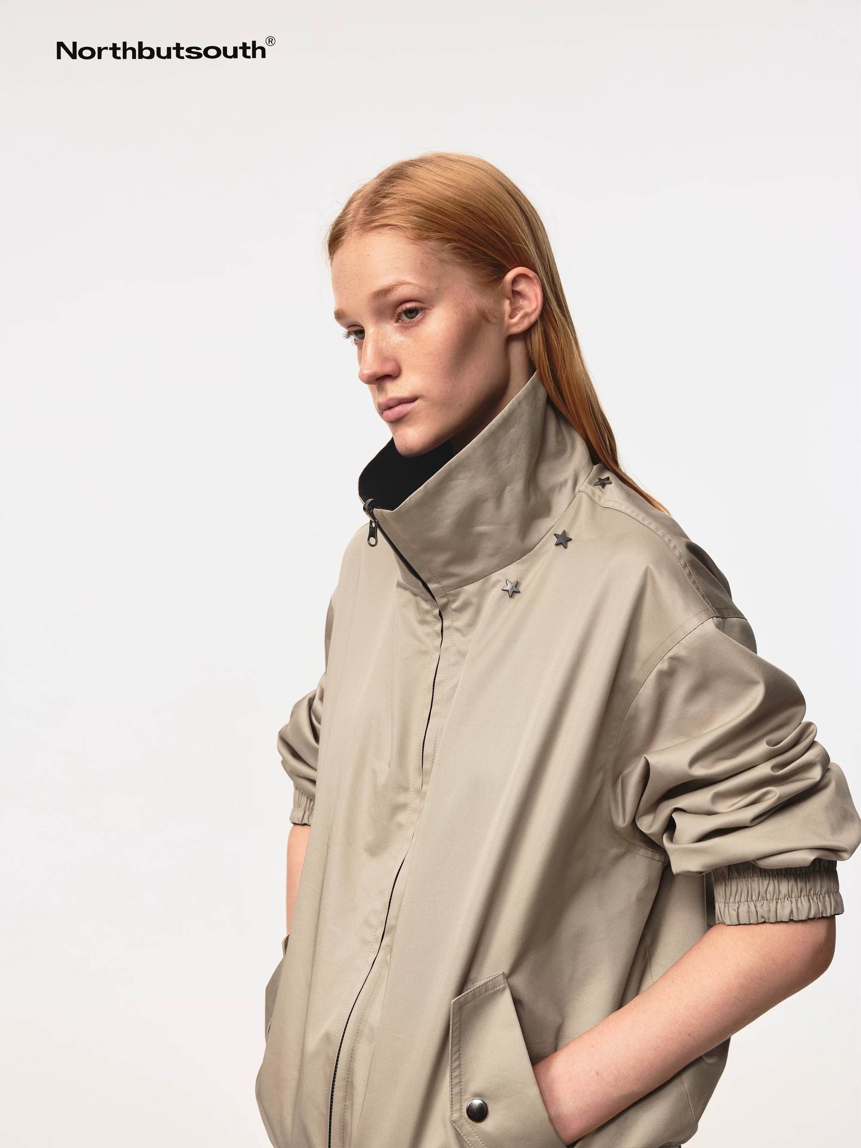Double Sided Star Rivet Stand Collar Oversized Jacket
