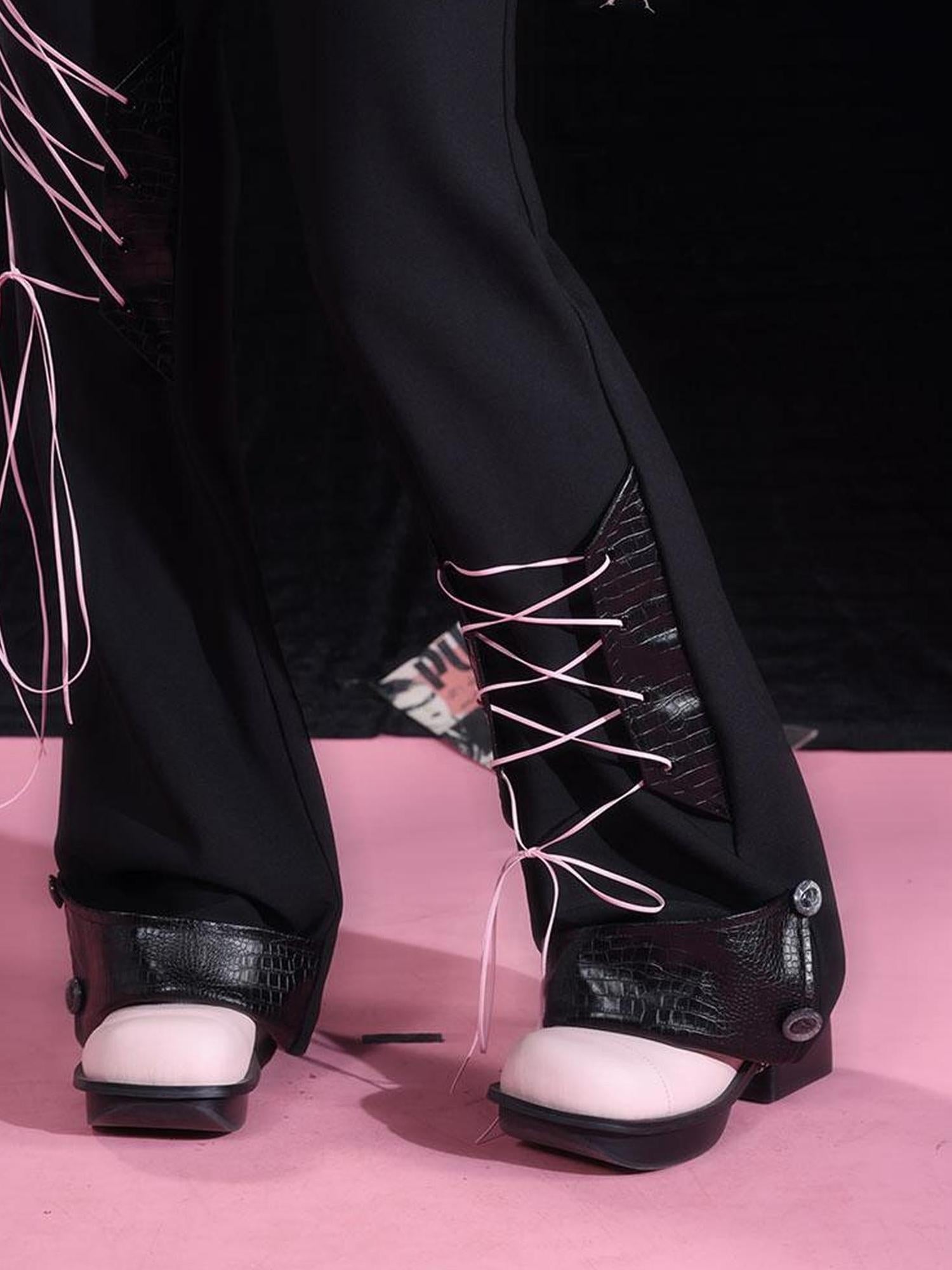 WSW WUSHENWU Double Strap Silk Flared Pants With Pleats