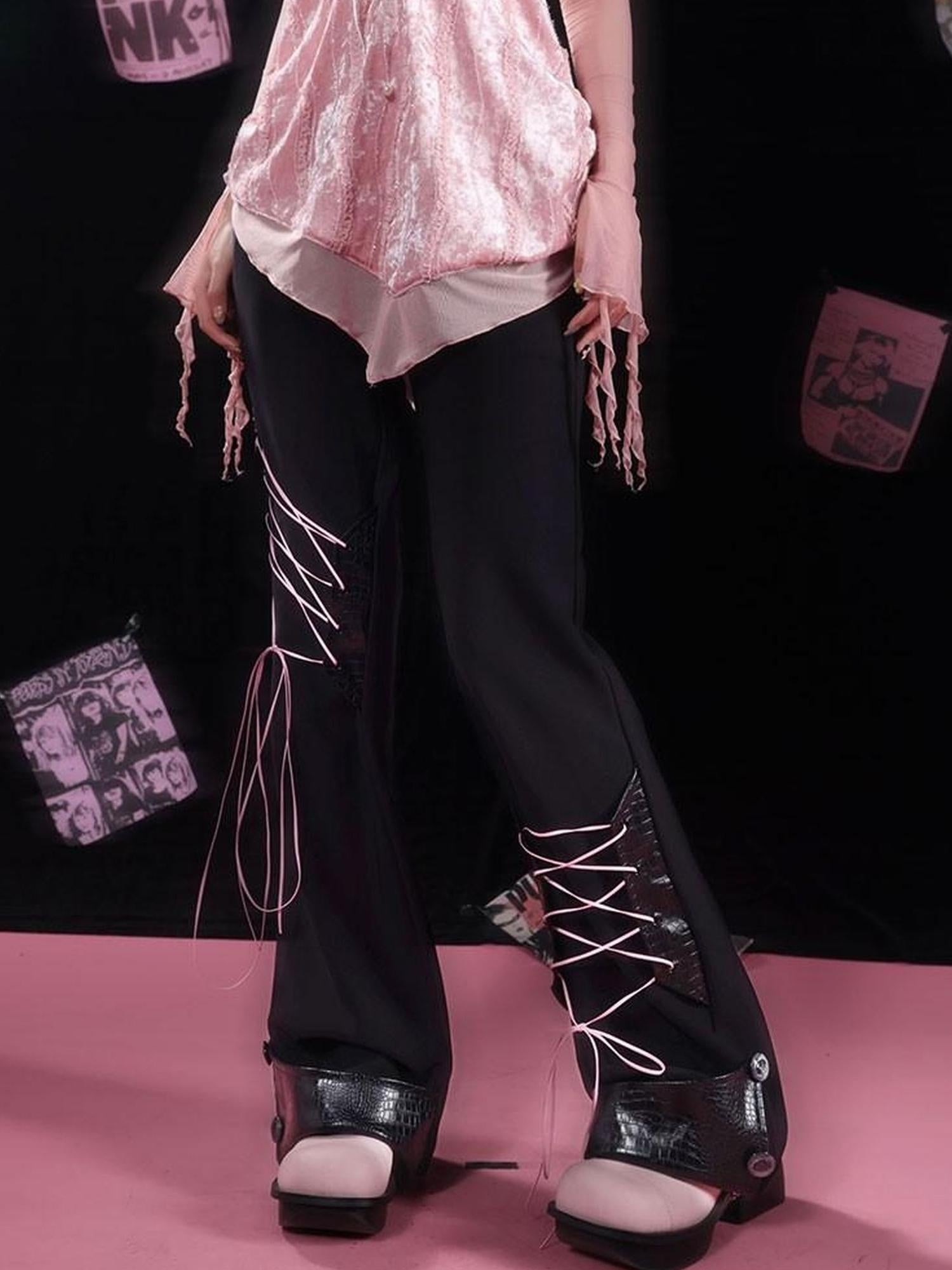 WSW WUSHENWU Double Strap Silk Flared Pants With Pleats