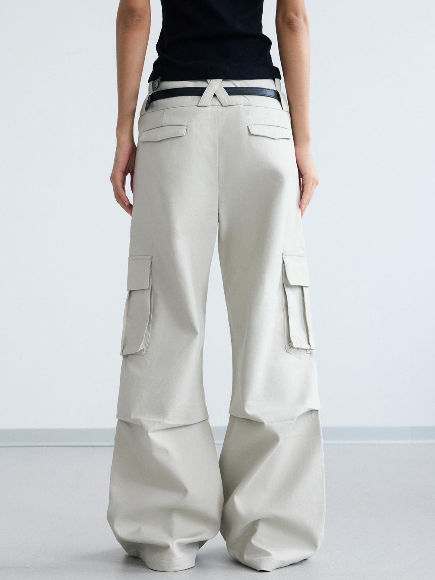 Peoplesense Double Waist Cargo Pants Black White Unisex Vintage Fit