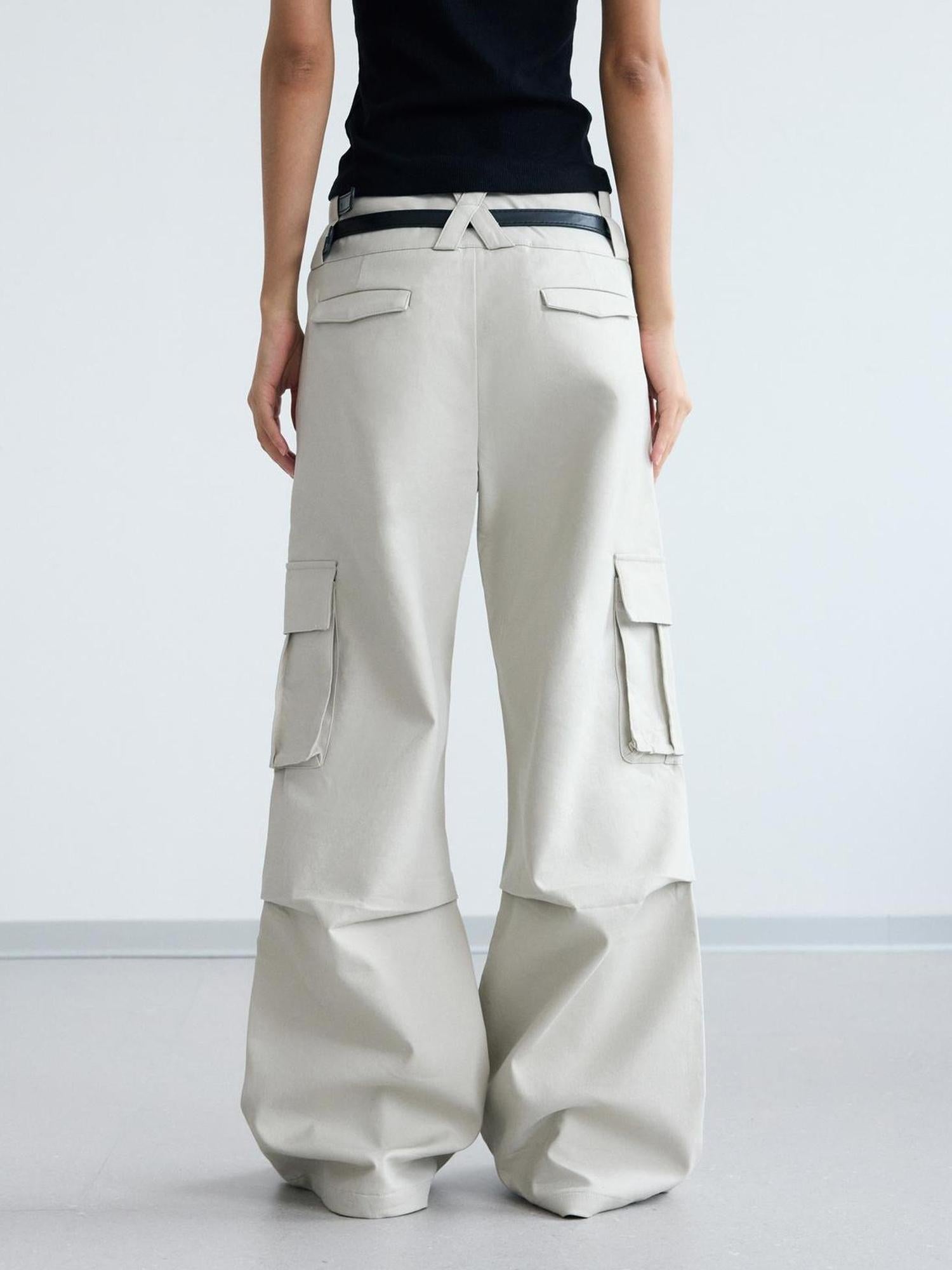 Peoplesense Double Waist Cargo Pants Black White Unisex Vintage Fit