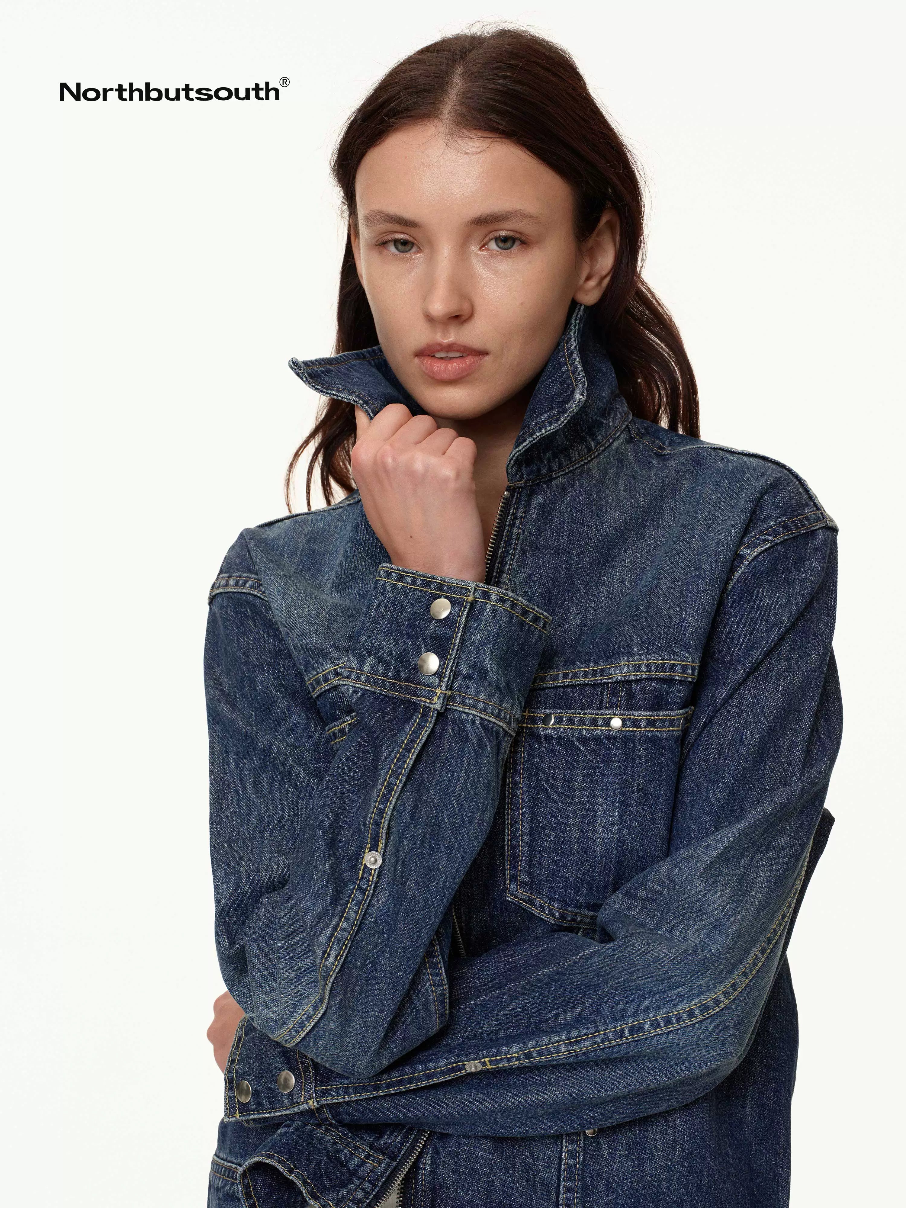 Double Zip Rivet Denim Jacket With Paris Button
