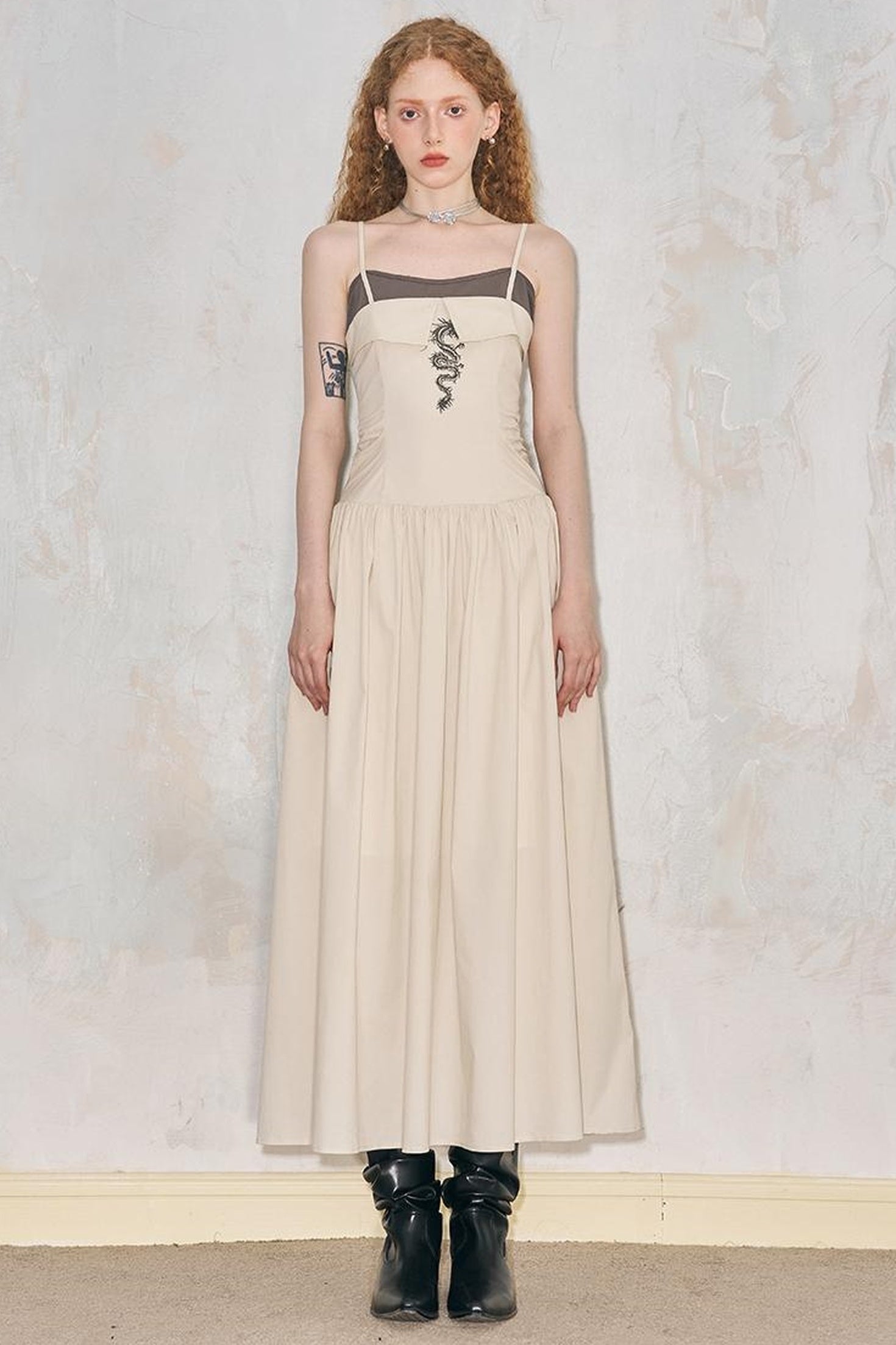 DIDDI MODA Dragon Print Fold Front Colorblock Maxi Dress
