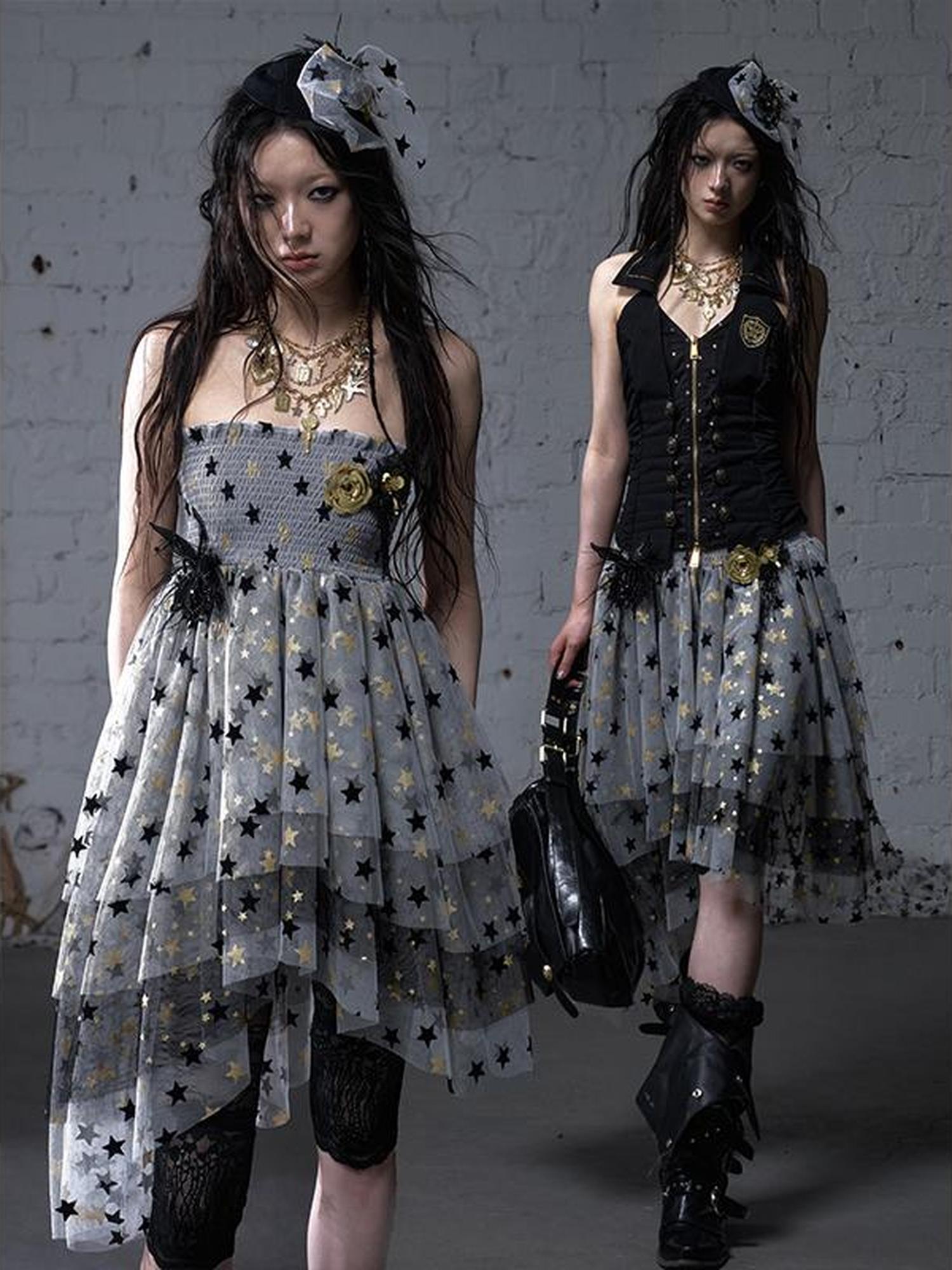 NO ROMANCE Dreamy Ballet Star Mesh Two-Way Bustier Skirt Dresses