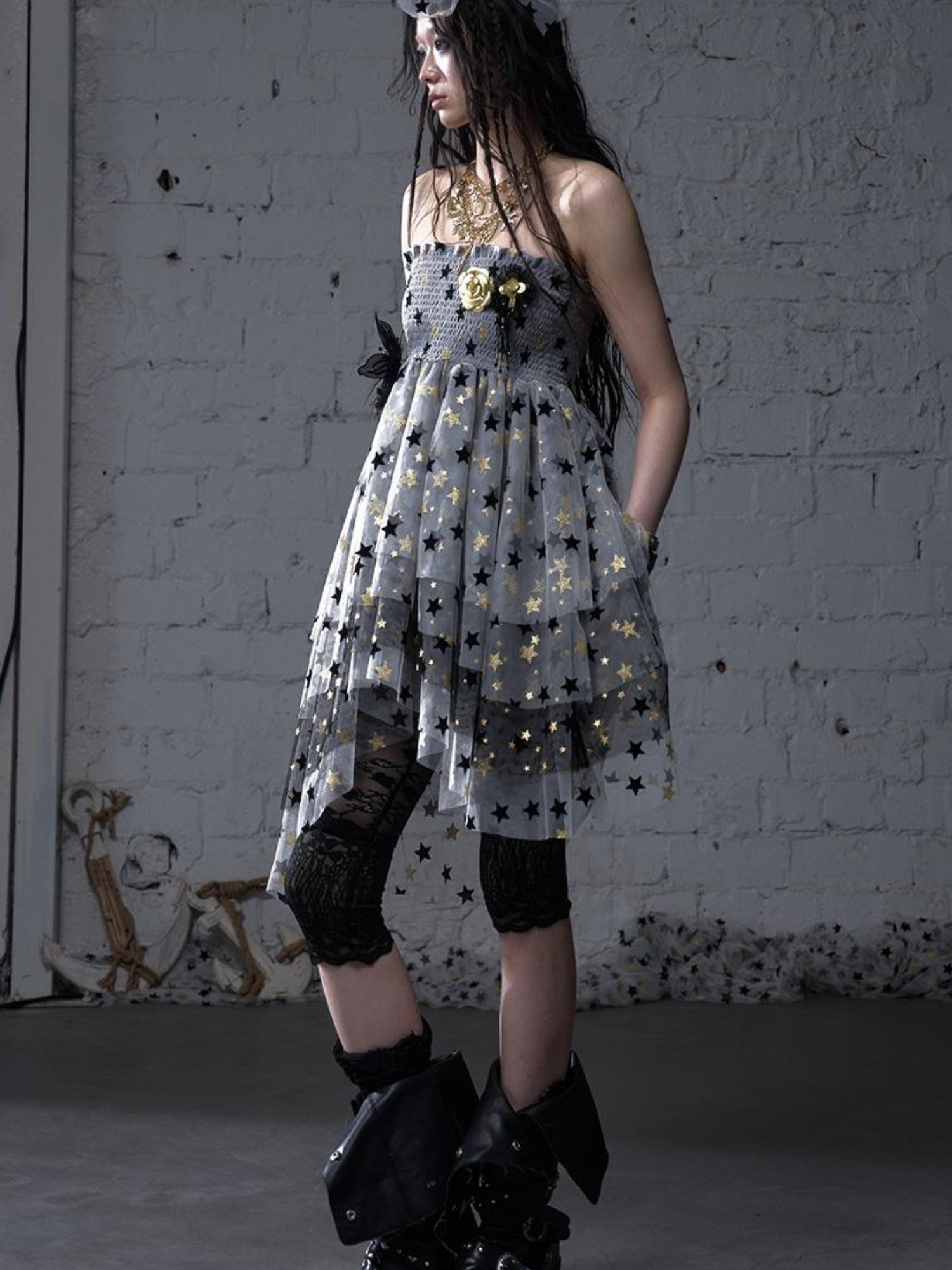 NO ROMANCE Dreamy Ballet Star Mesh Two-Way Bustier Skirt Dresses