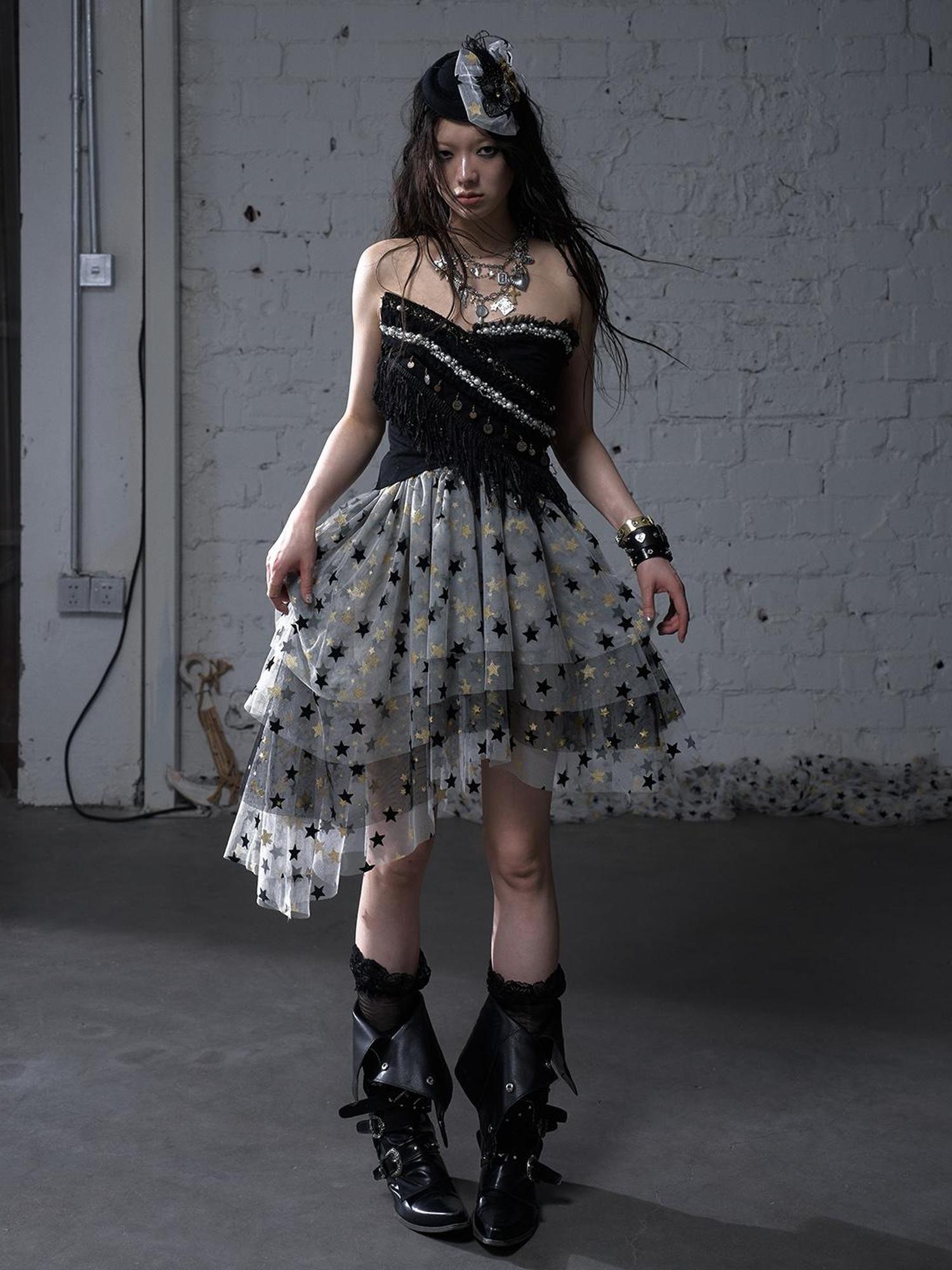 NO ROMANCE Dreamy Ballet Star Mesh Two-Way Bustier Skirt Dresses