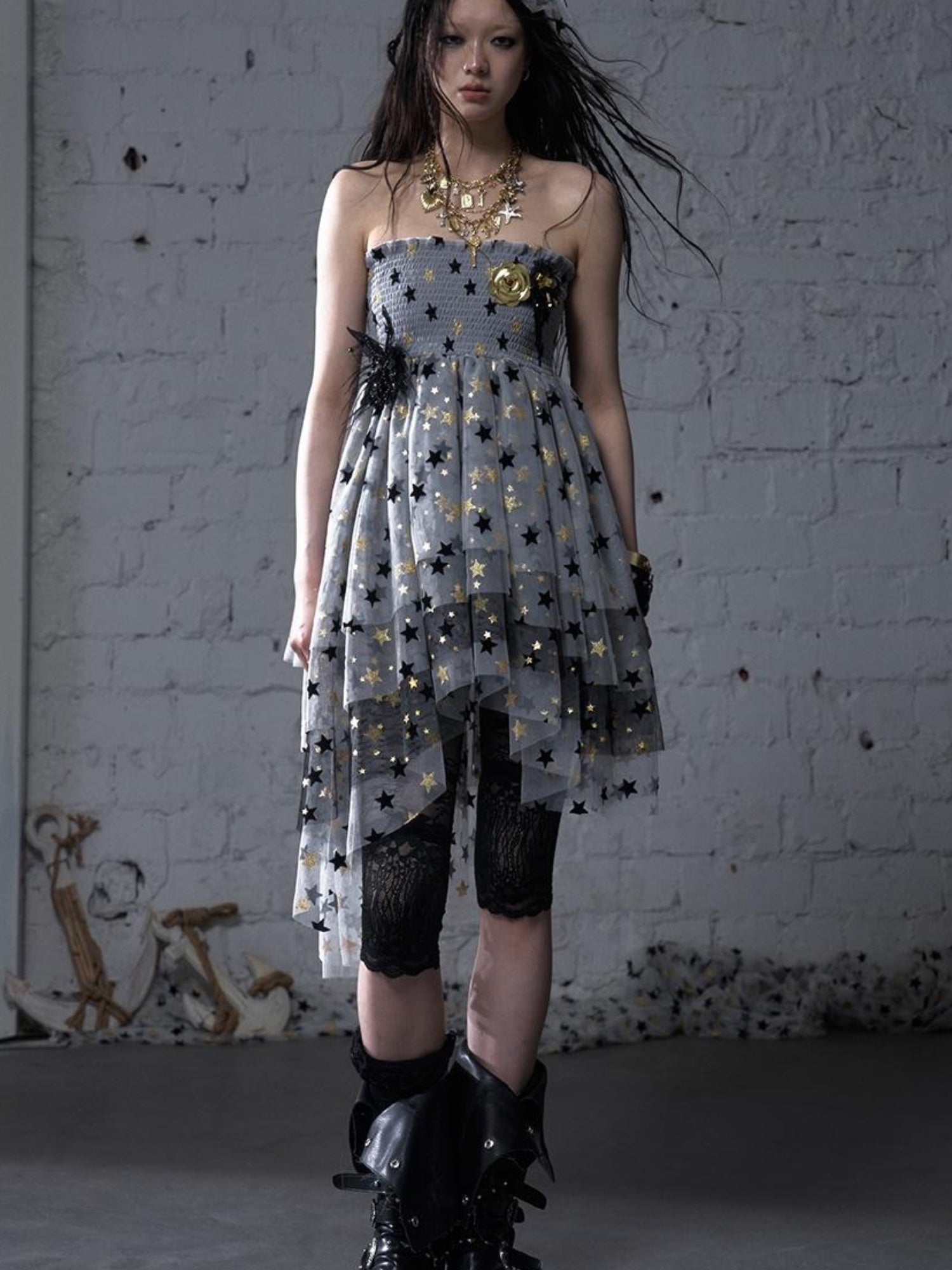 NO ROMANCE Dreamy Ballet Star Mesh Two-Way Bustier Skirt Dresses