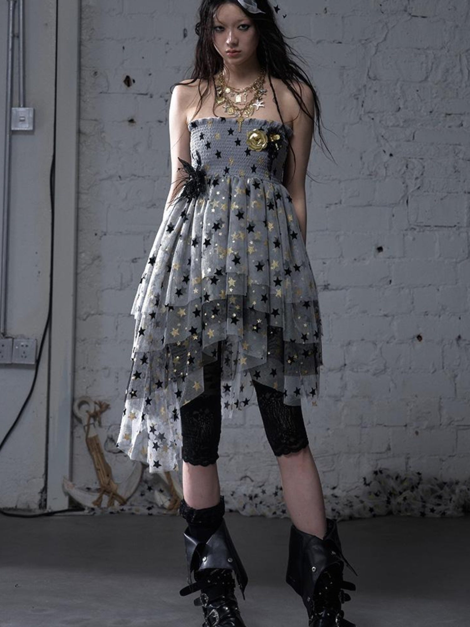NO ROMANCE Dreamy Ballet Star Mesh Two-Way Bustier Skirt Dresses
