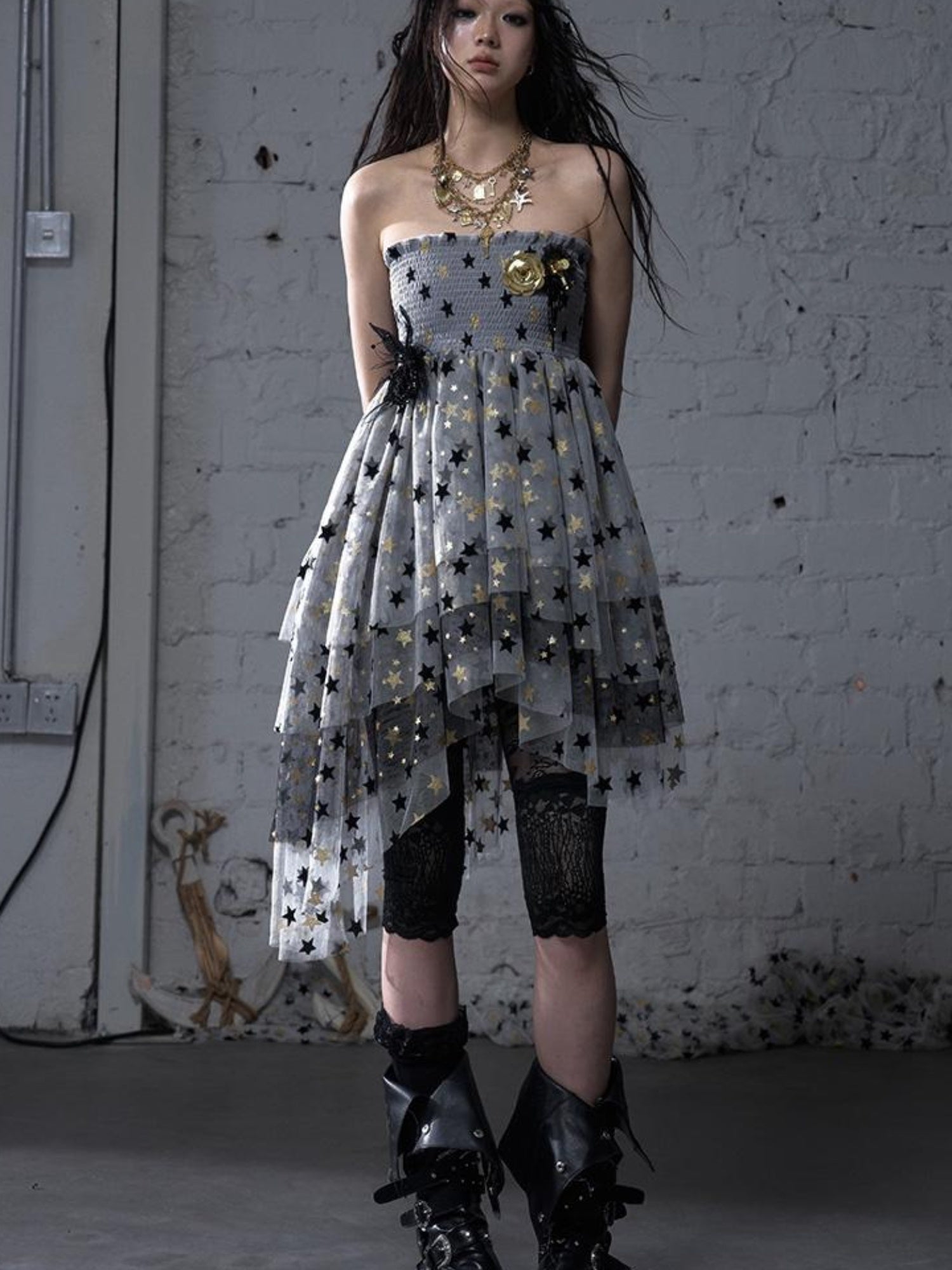 NO ROMANCE Dreamy Ballet Star Mesh Two-Way Bustier Skirt Dresses