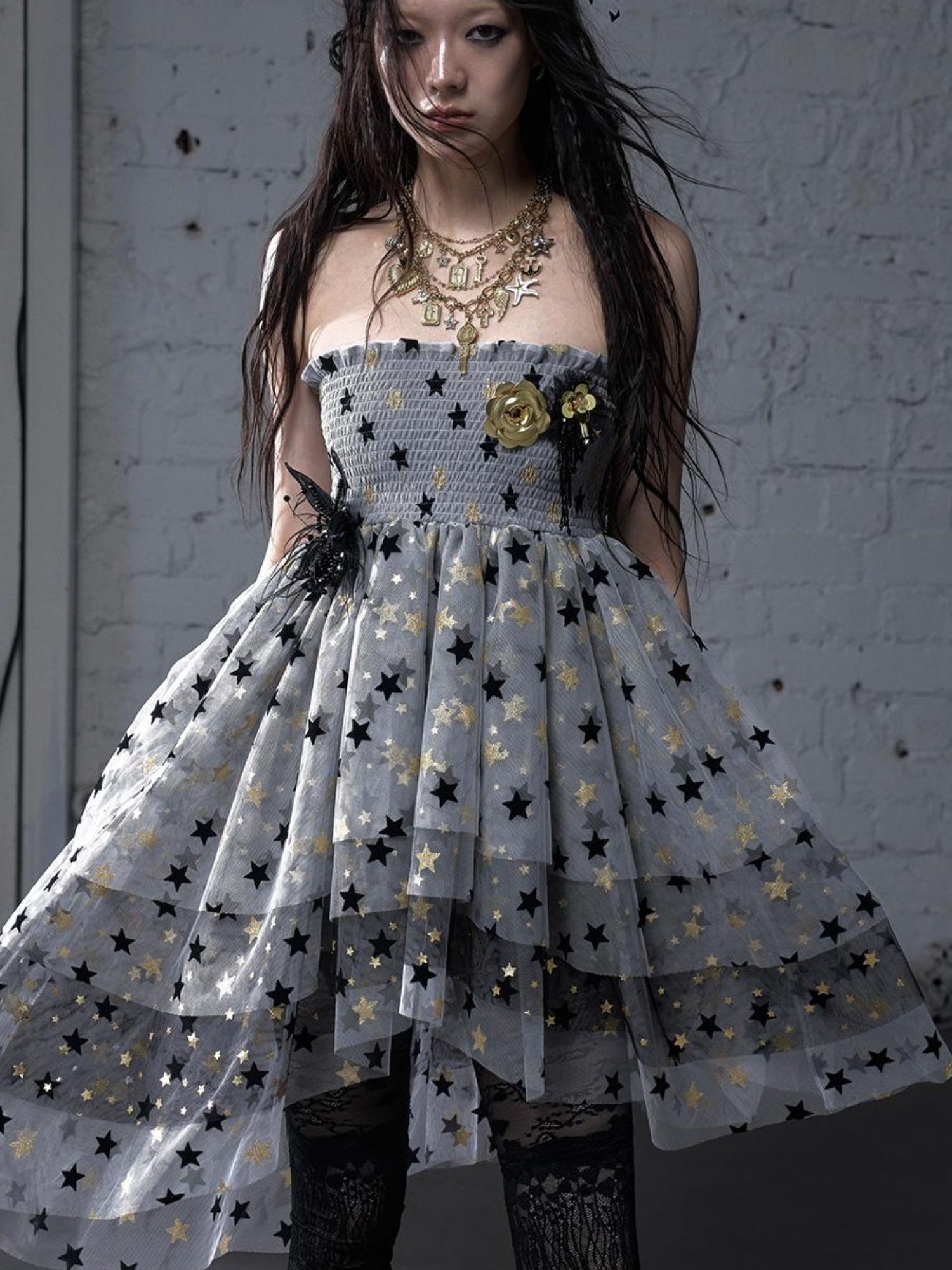NO ROMANCE Dreamy Ballet Star Mesh Two-Way Bustier Skirt Dresses