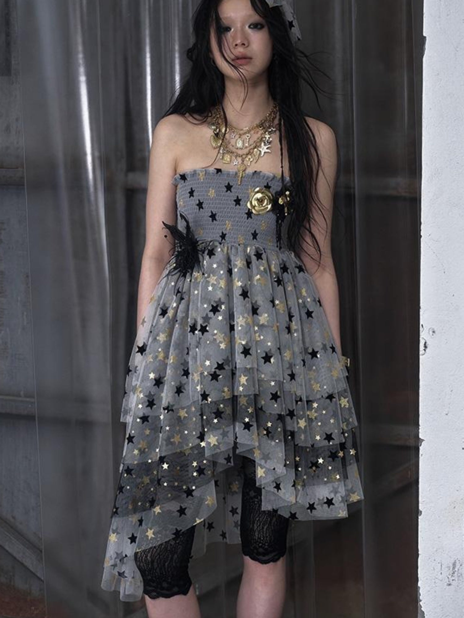 NO ROMANCE Dreamy Ballet Star Mesh Two-Way Bustier Skirt Dresses