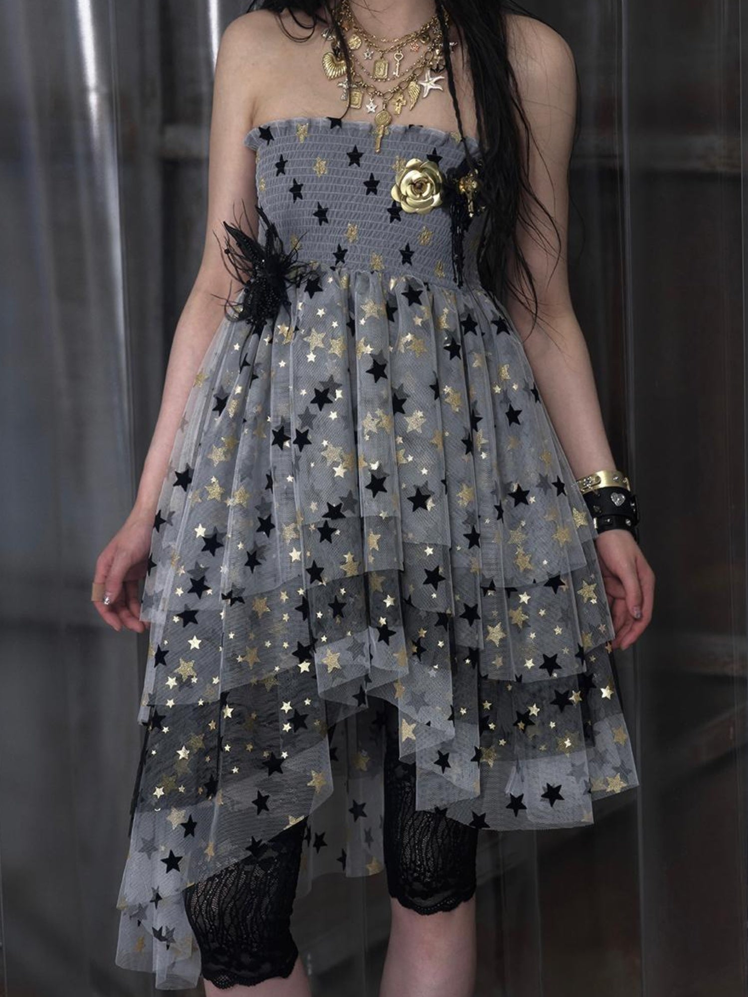 NO ROMANCE Dreamy Ballet Star Mesh Two-Way Bustier Skirt Dresses
