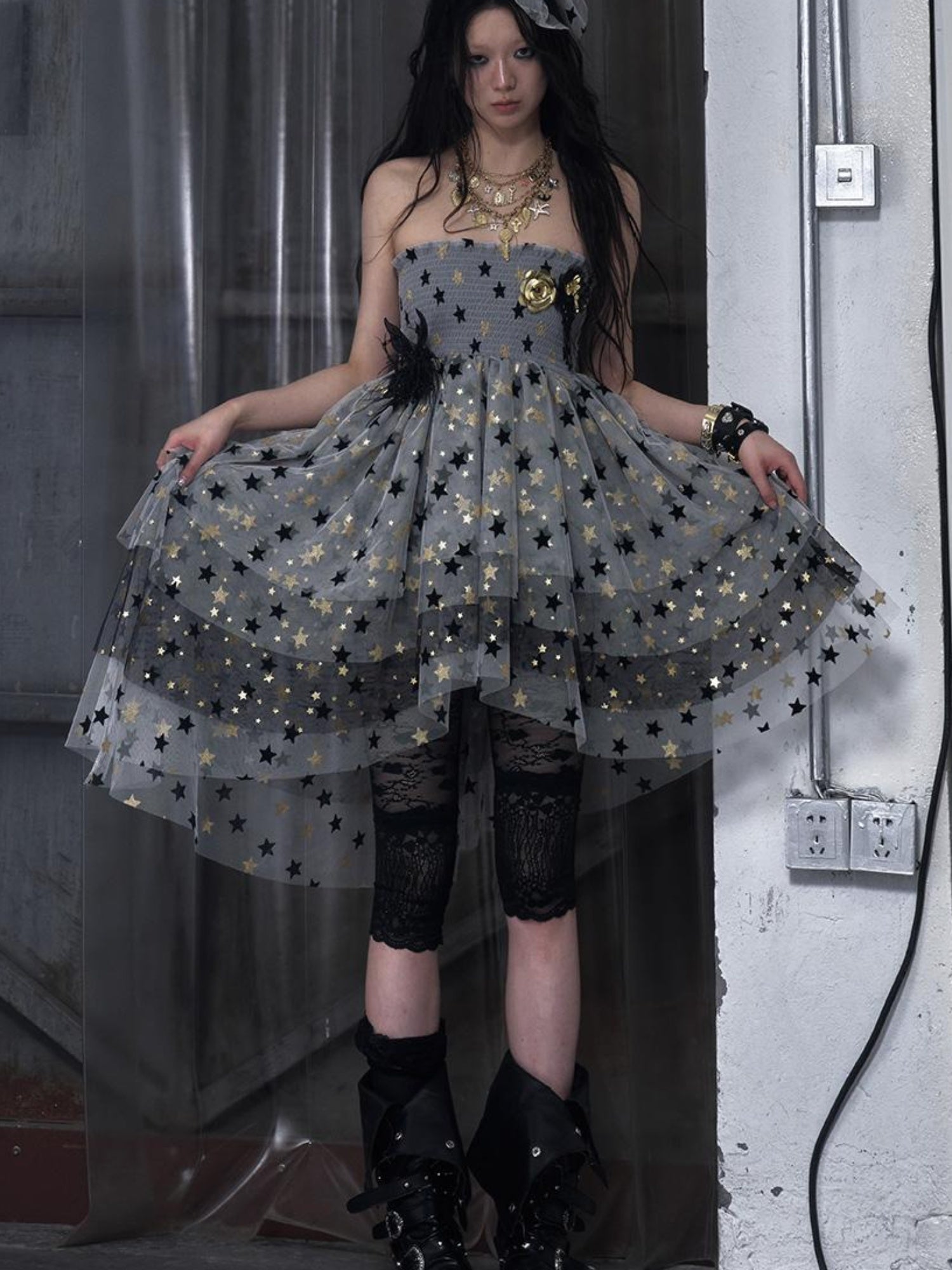 NO ROMANCE Dreamy Ballet Star Mesh Two-Way Bustier Skirt Dresses