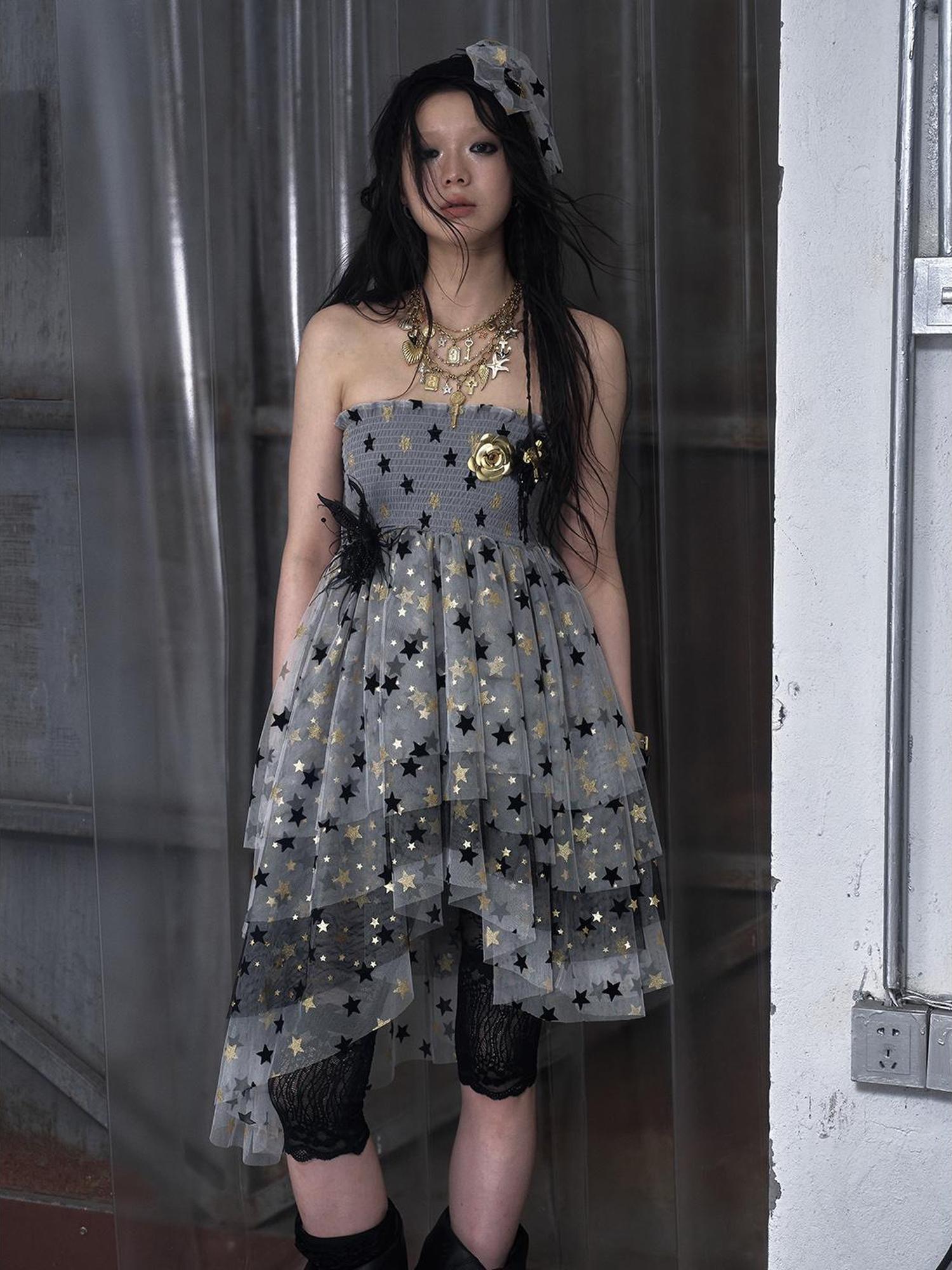 NO ROMANCE Dreamy Ballet Star Mesh Two-Way Bustier Skirt Dresses