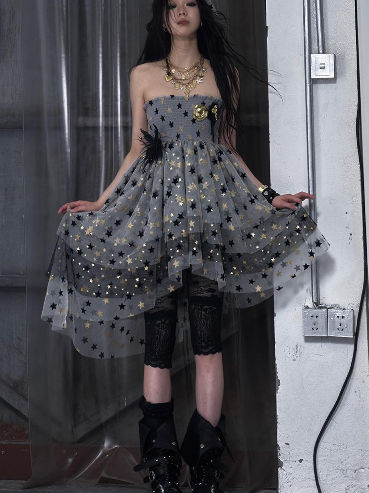 NO ROMANCE Dreamy Ballet Star Mesh Two-Way Bustier Skirt Dresses