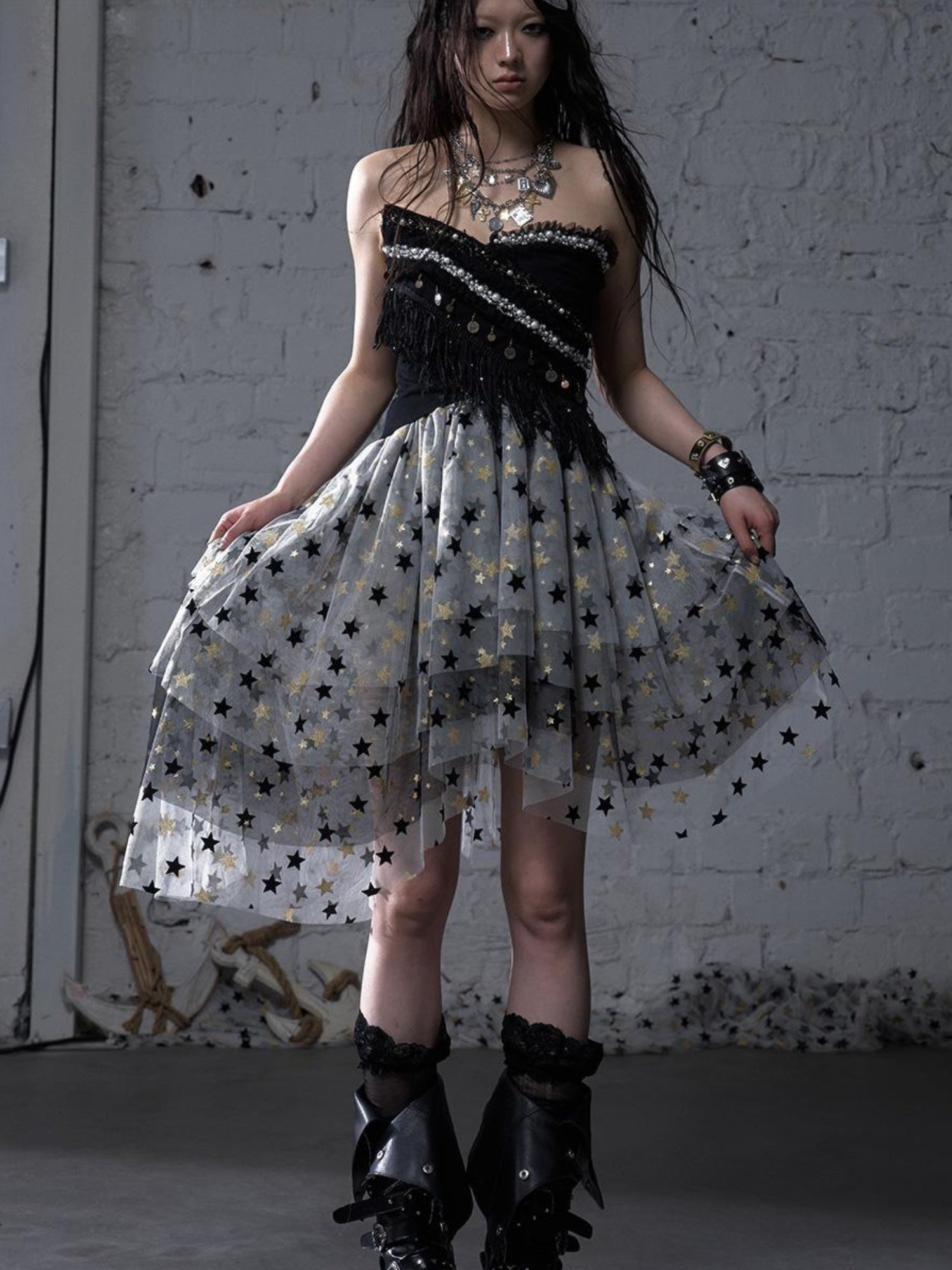 NO ROMANCE Dreamy Ballet Star Mesh Two-Way Bustier Skirt Dresses