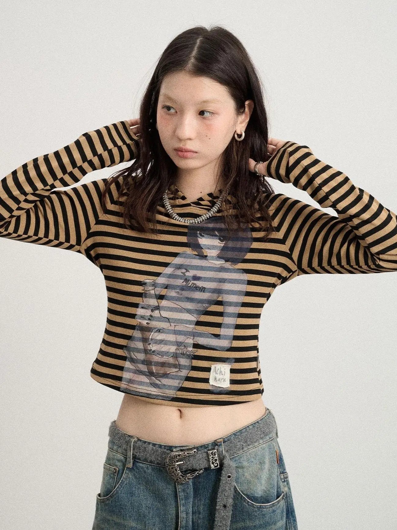 Drunk Minnie Striped Hoodie Tee