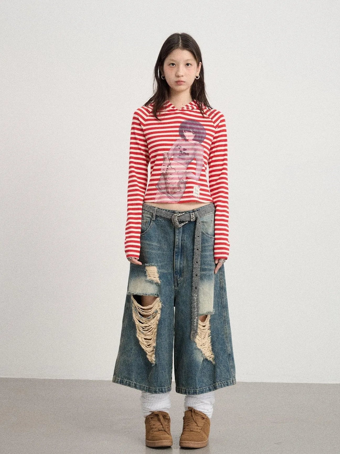 Drunk Minnie Striped Hoodie Tee