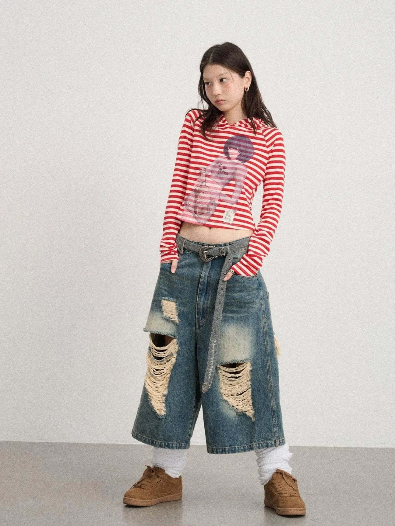 Drunk Minnie Striped Hoodie Tee