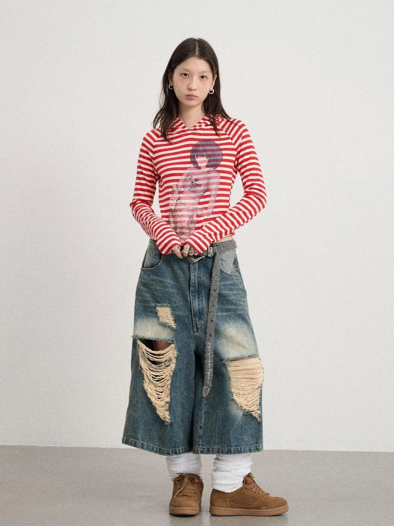 Drunk Minnie Striped Hoodie Tee