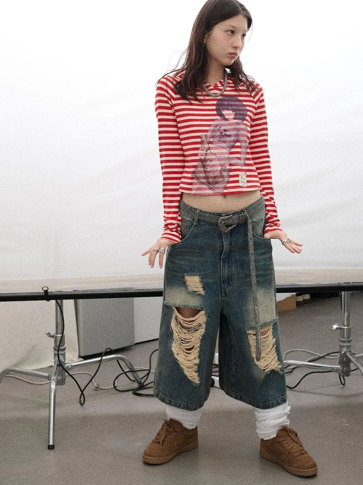 Drunk Minnie Striped Hoodie Tee