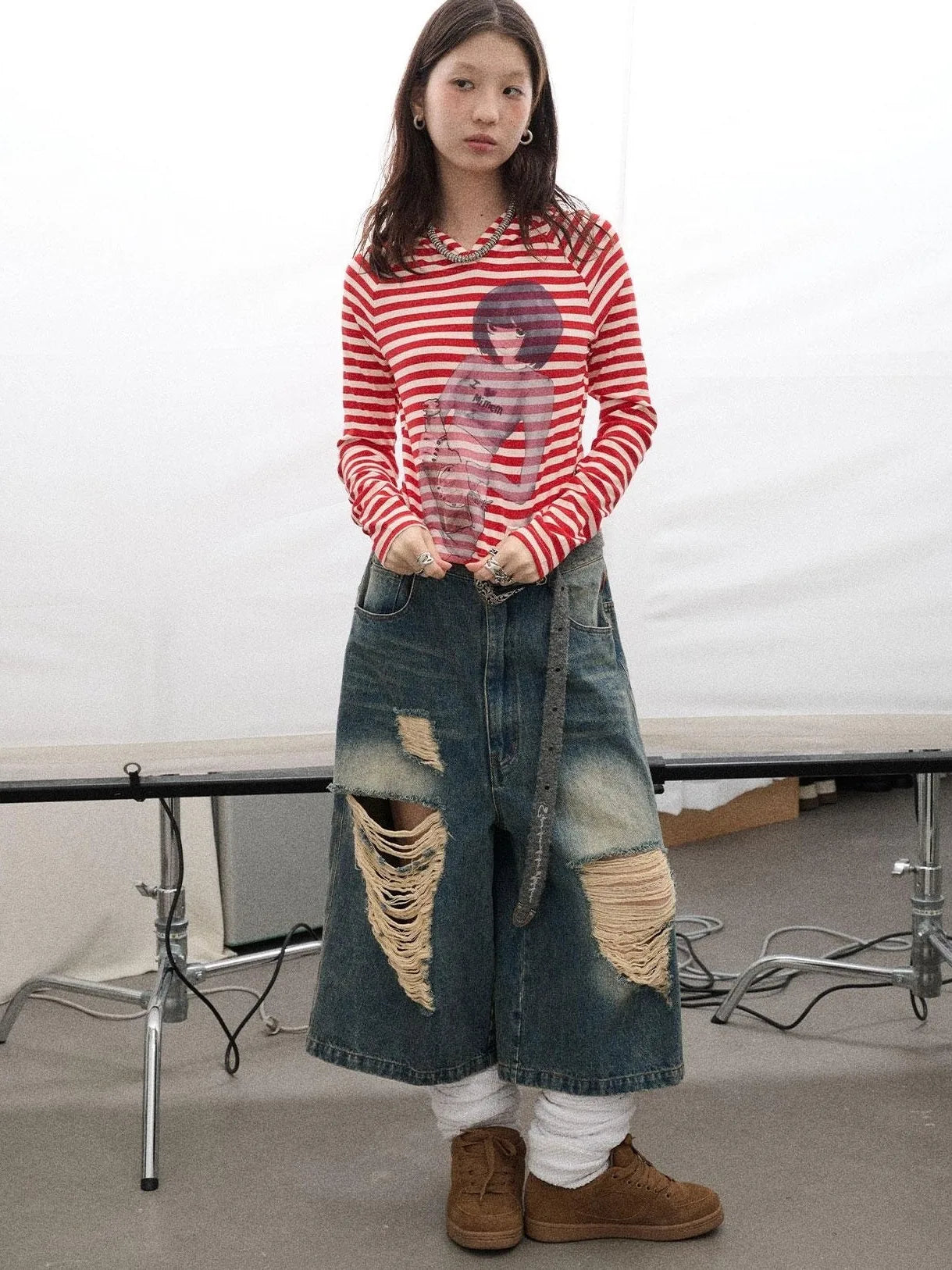 Drunk Minnie Striped Hoodie Tee