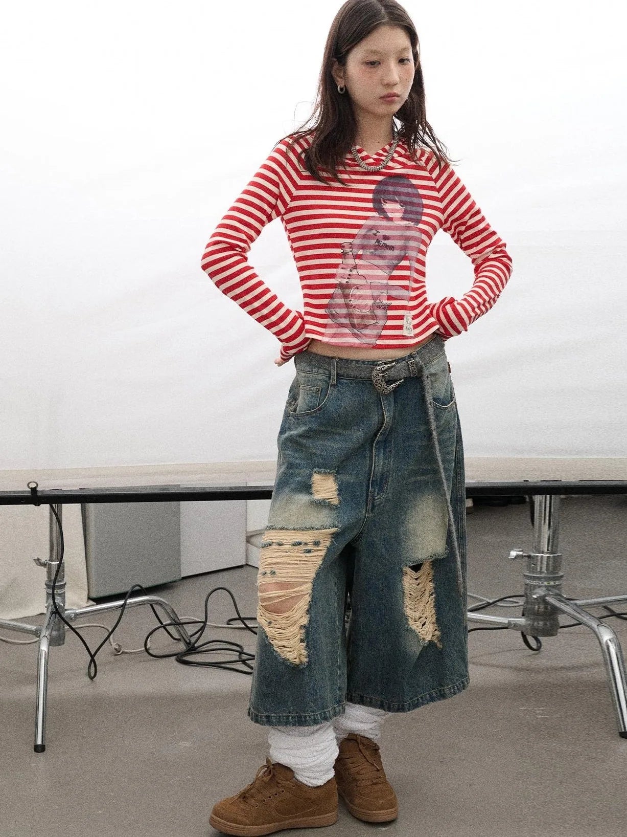 Drunk Minnie Striped Hoodie Tee
