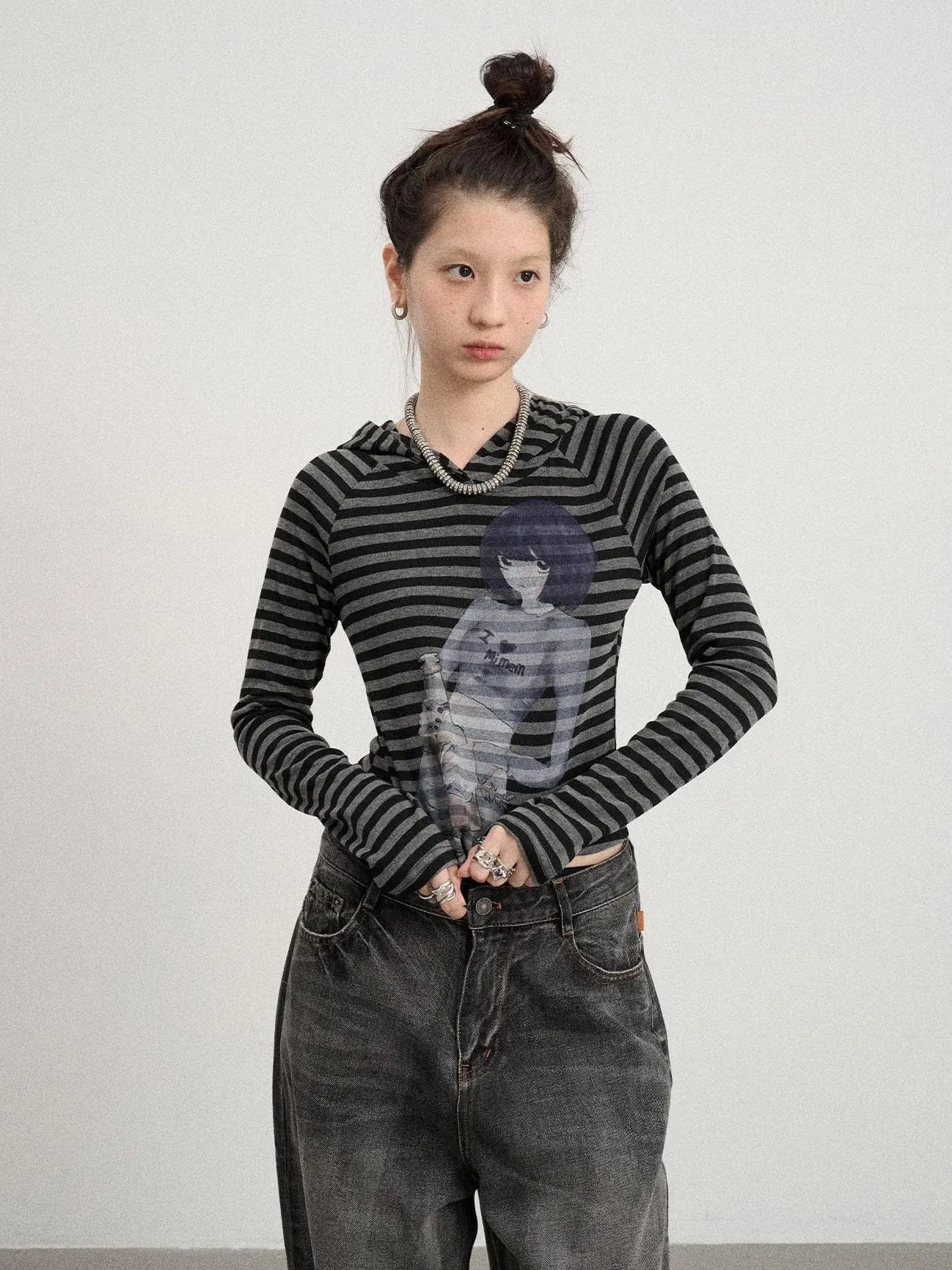 Drunk Minnie Striped Hoodie Tee