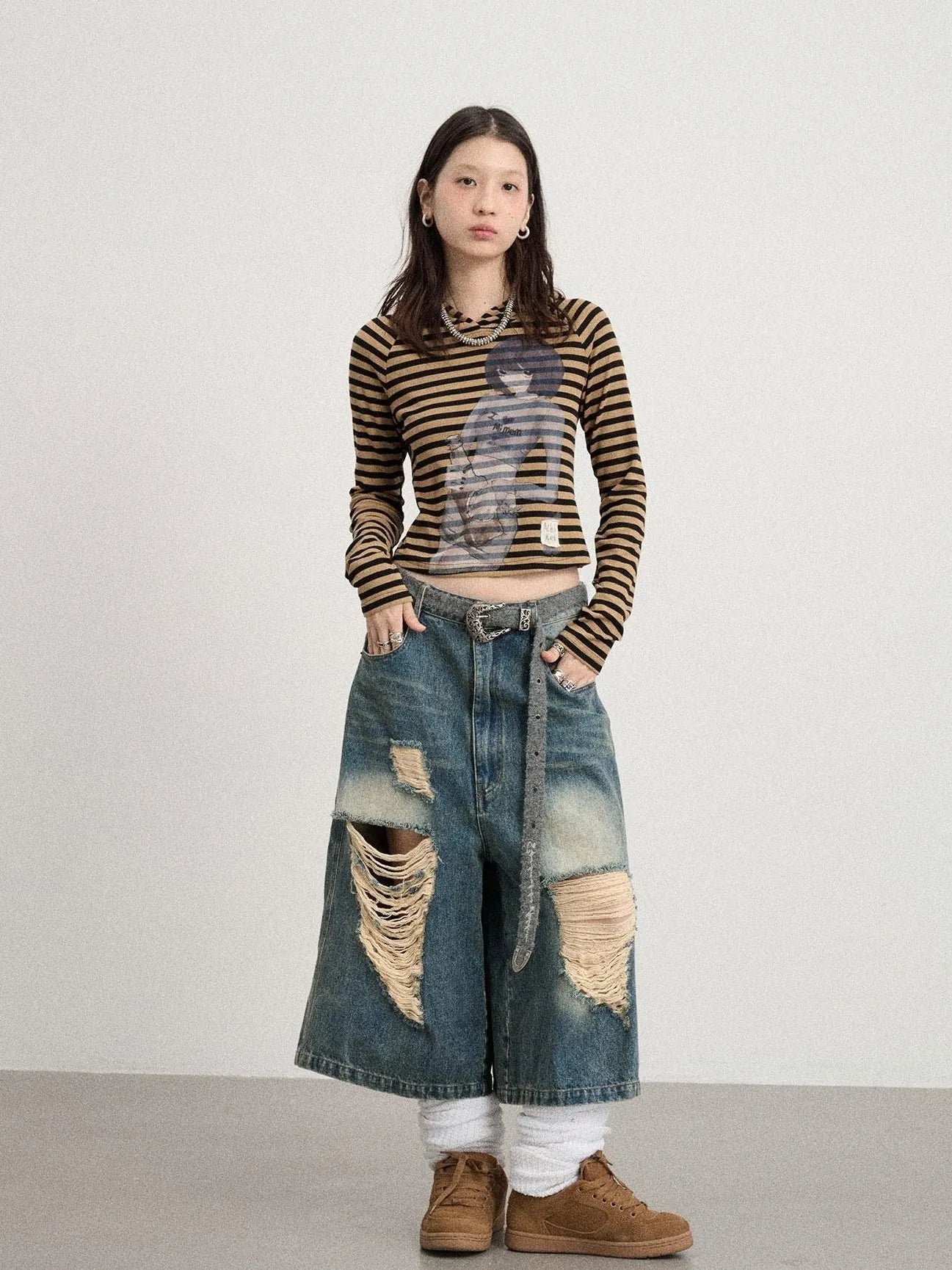 Drunk Minnie Striped Hoodie Tee