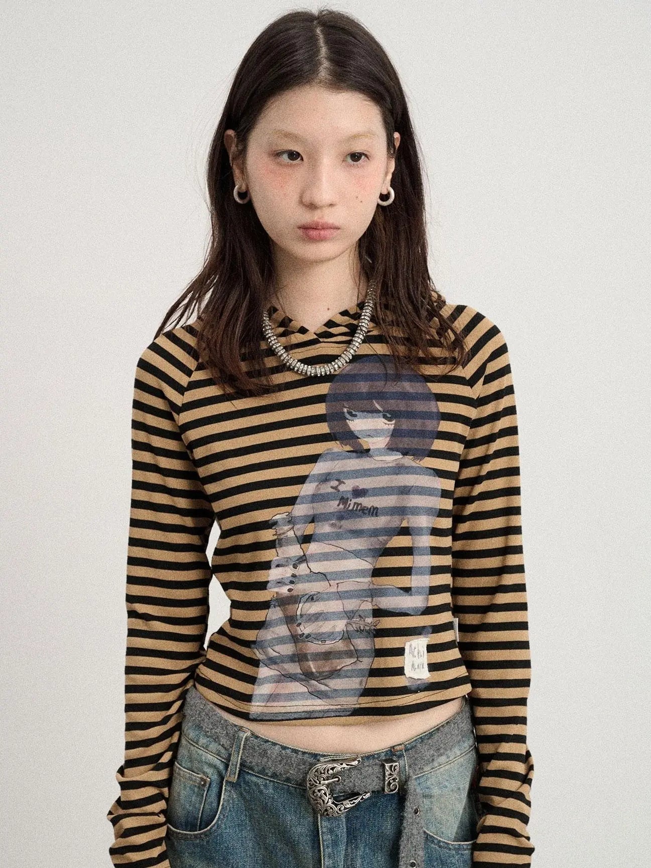 Drunk Minnie Striped Hoodie Tee