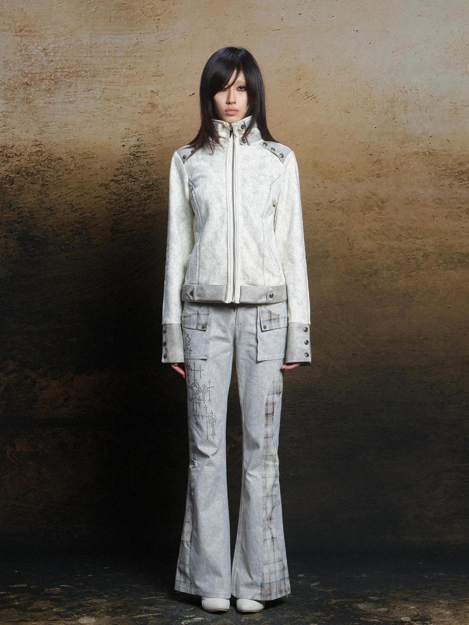 ARIADNAw Dual Waist Diamond Punk Checkered Flared Pants Retro Gothic