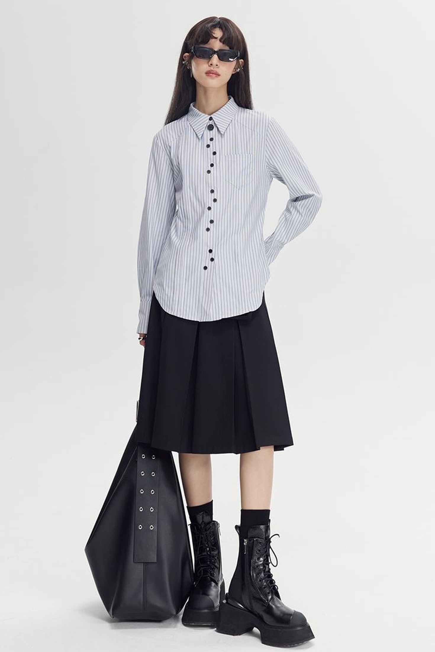 DIDDI MODA Elegant Asymmetrical Button Waist Shirt