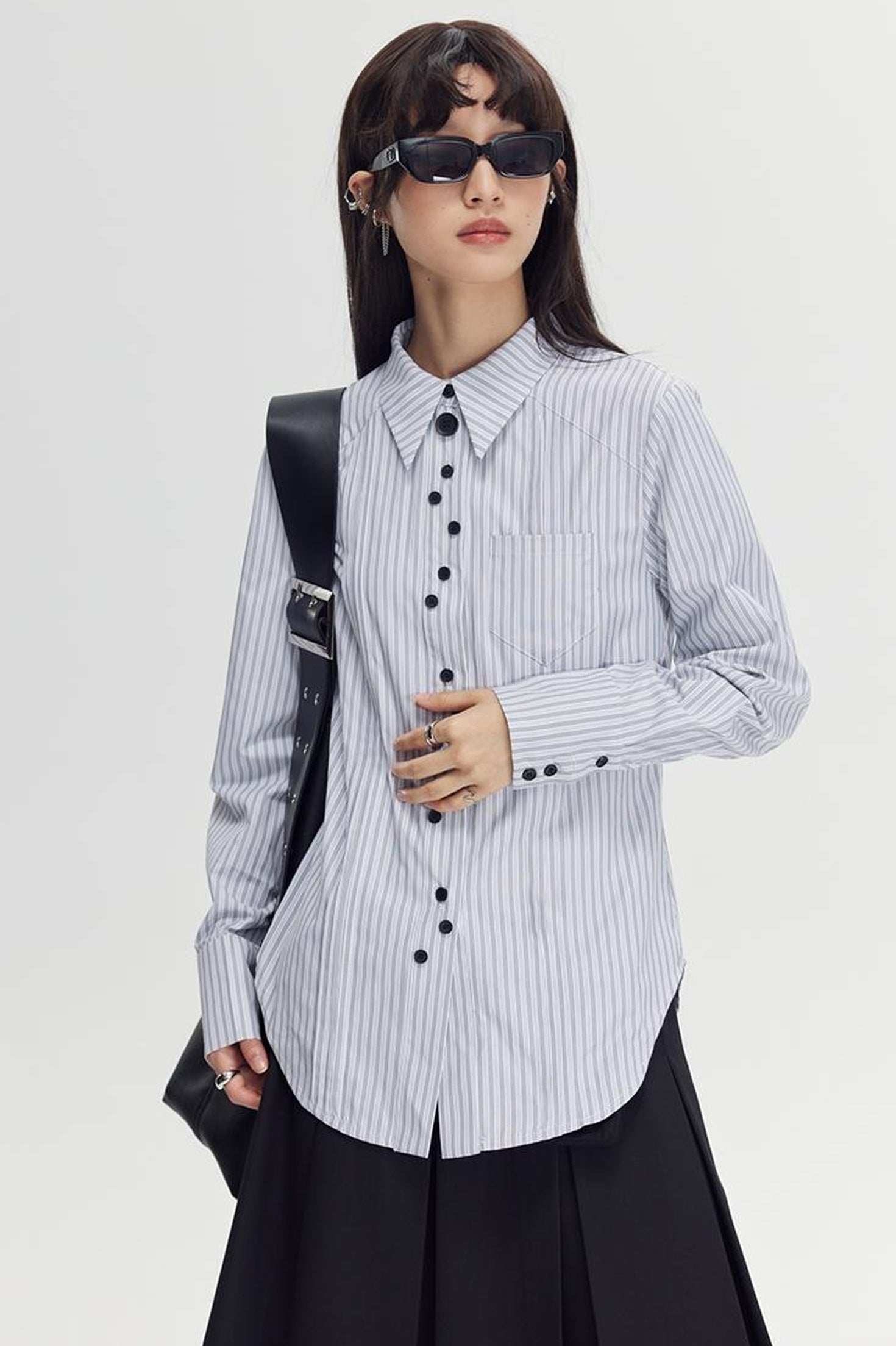 DIDDI MODA Elegant Asymmetrical Button Waist Shirt