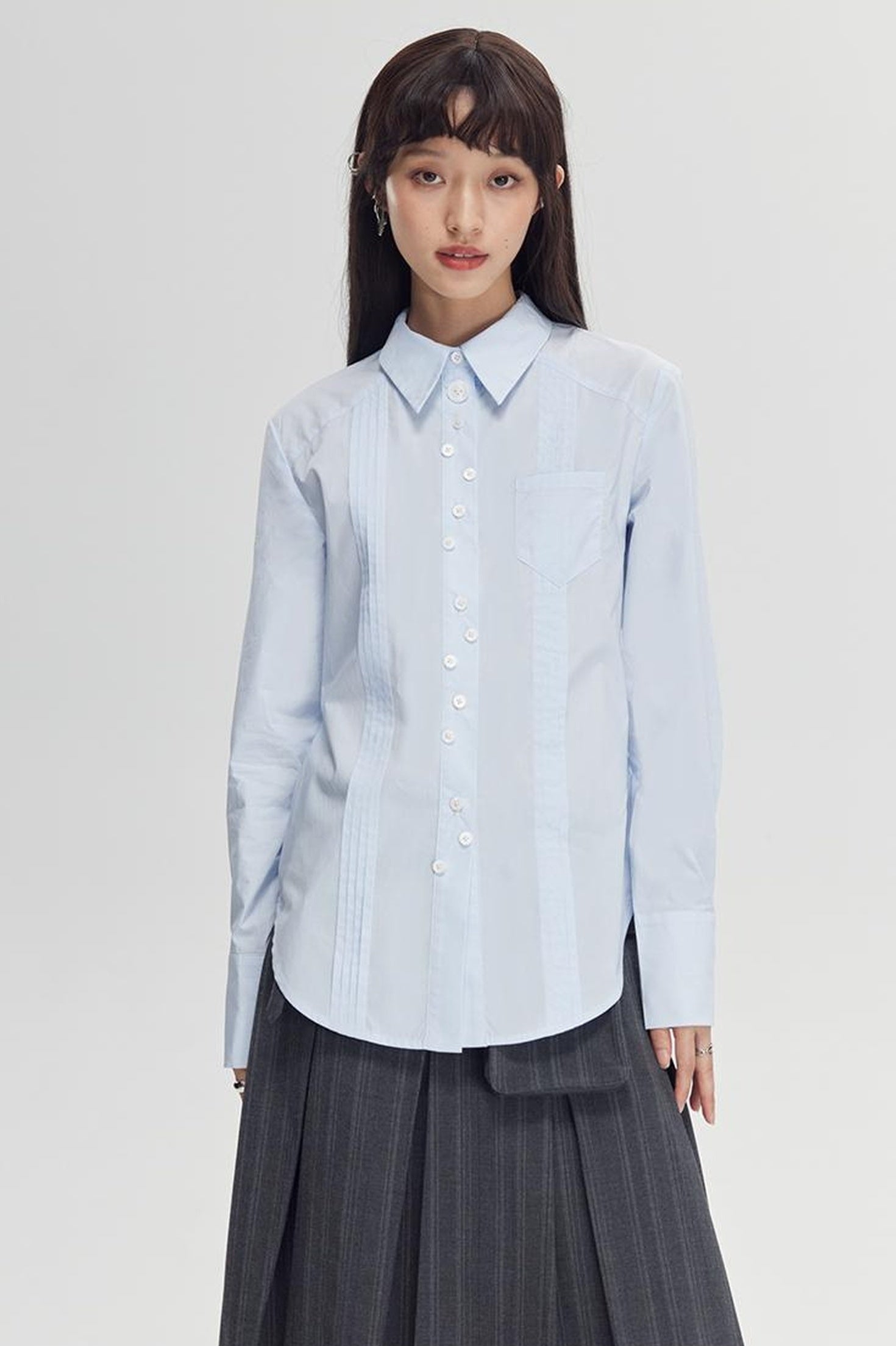 DIDDI MODA Elegant Asymmetrical Button Waist Shirt