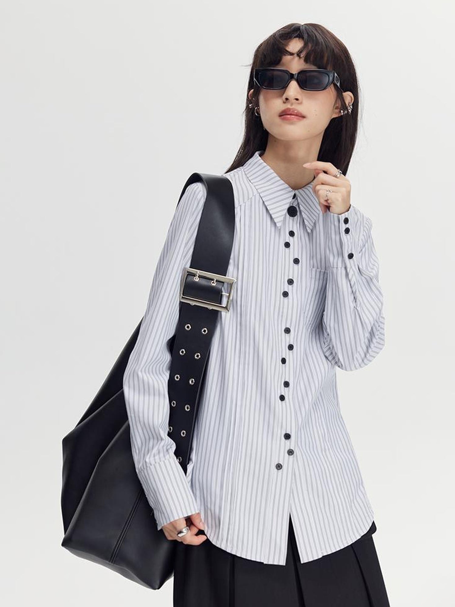 DIDDI MODA Elegant Asymmetrical Button Waist Shirt