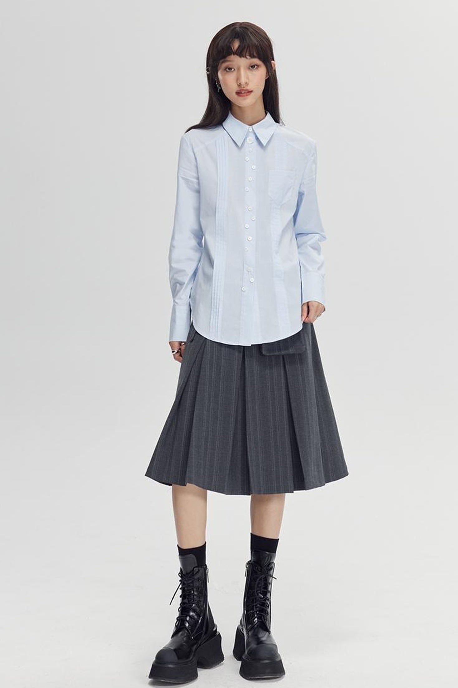 DIDDI MODA Elegant Asymmetrical Button Waist Shirt