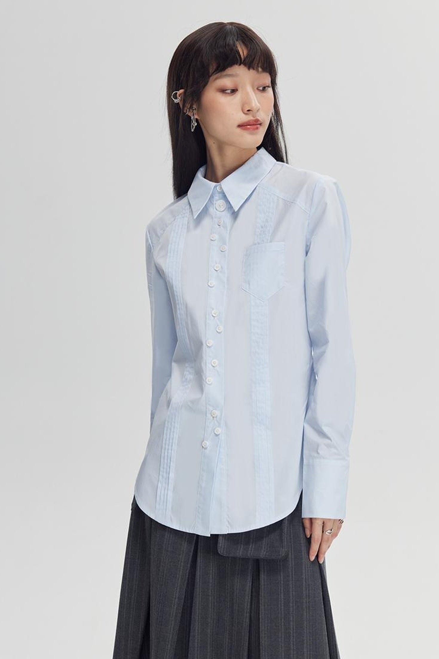 DIDDI MODA Elegant Asymmetrical Button Waist Shirt