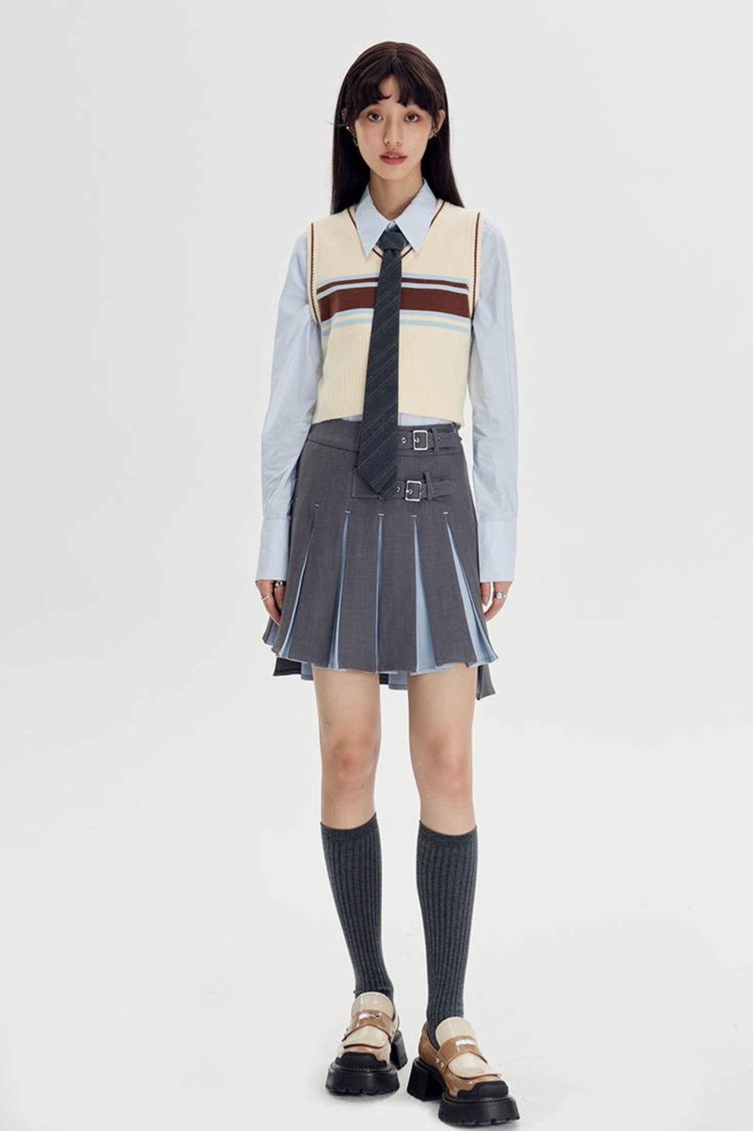 DIDDI MODA Elegant Asymmetrical Button Waist Shirt