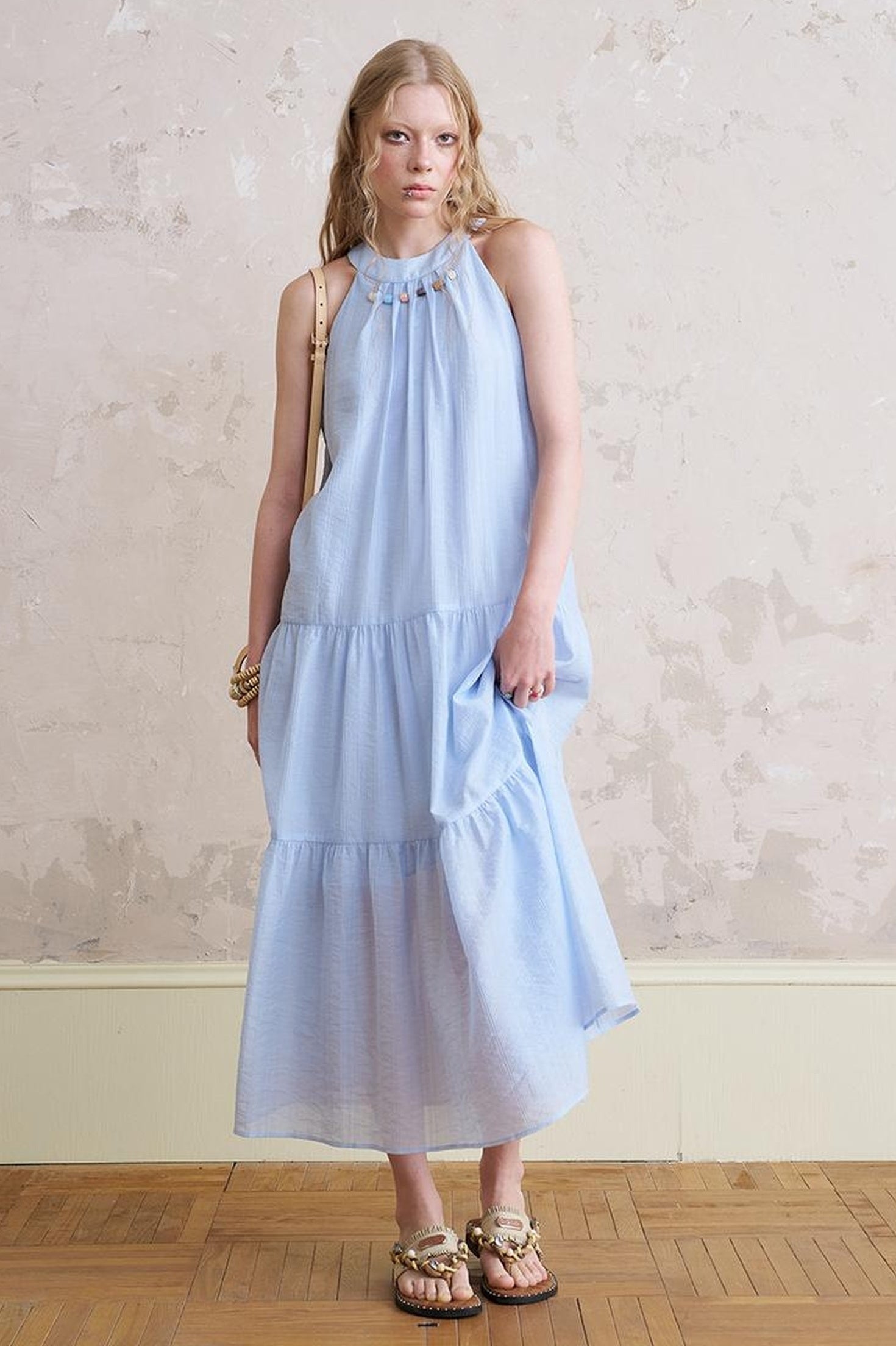 DIDDI MODA Elegant Beaded Butterfly Halter Dress