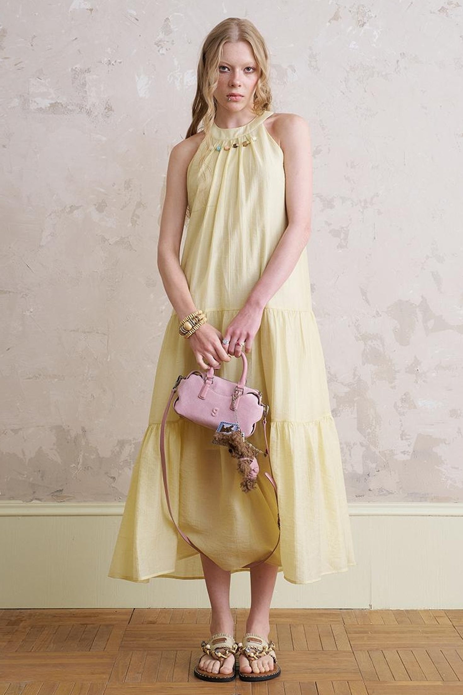 DIDDI MODA Elegant Beaded Butterfly Halter Dress