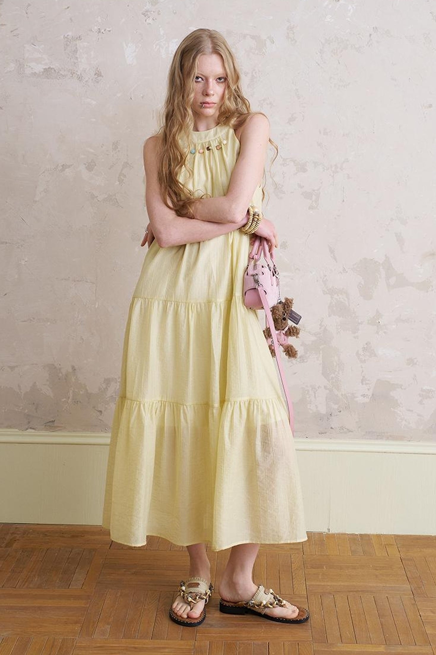 DIDDI MODA Elegant Beaded Butterfly Halter Dress