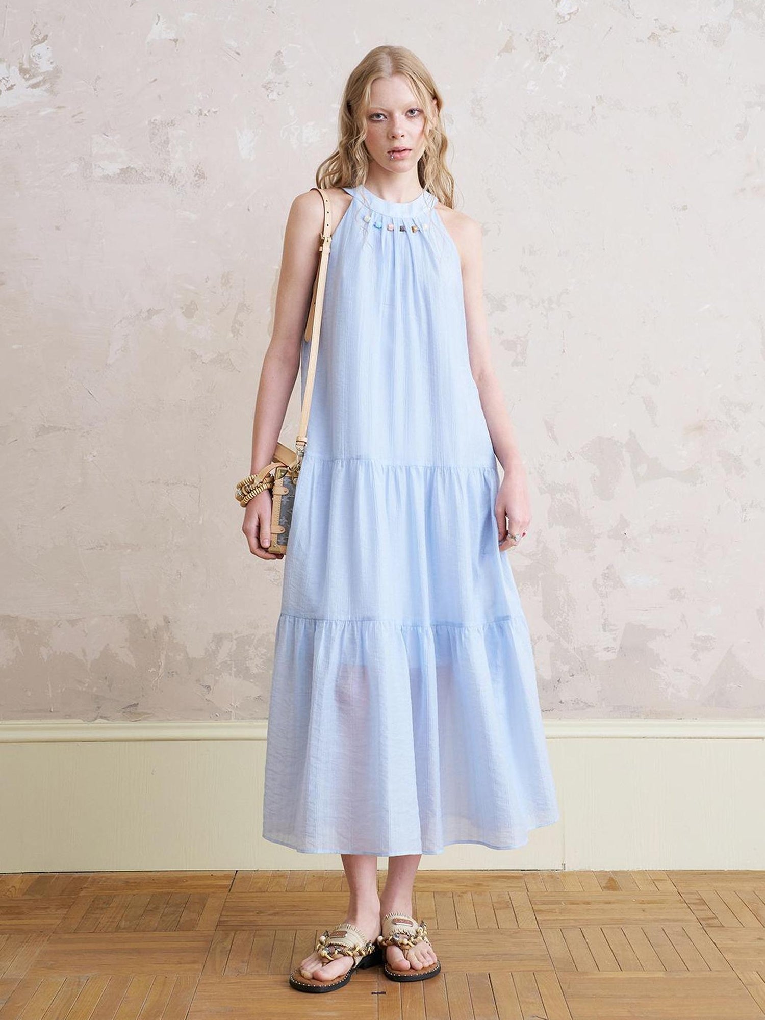 DIDDI MODA Elegant Beaded Butterfly Halter Dress