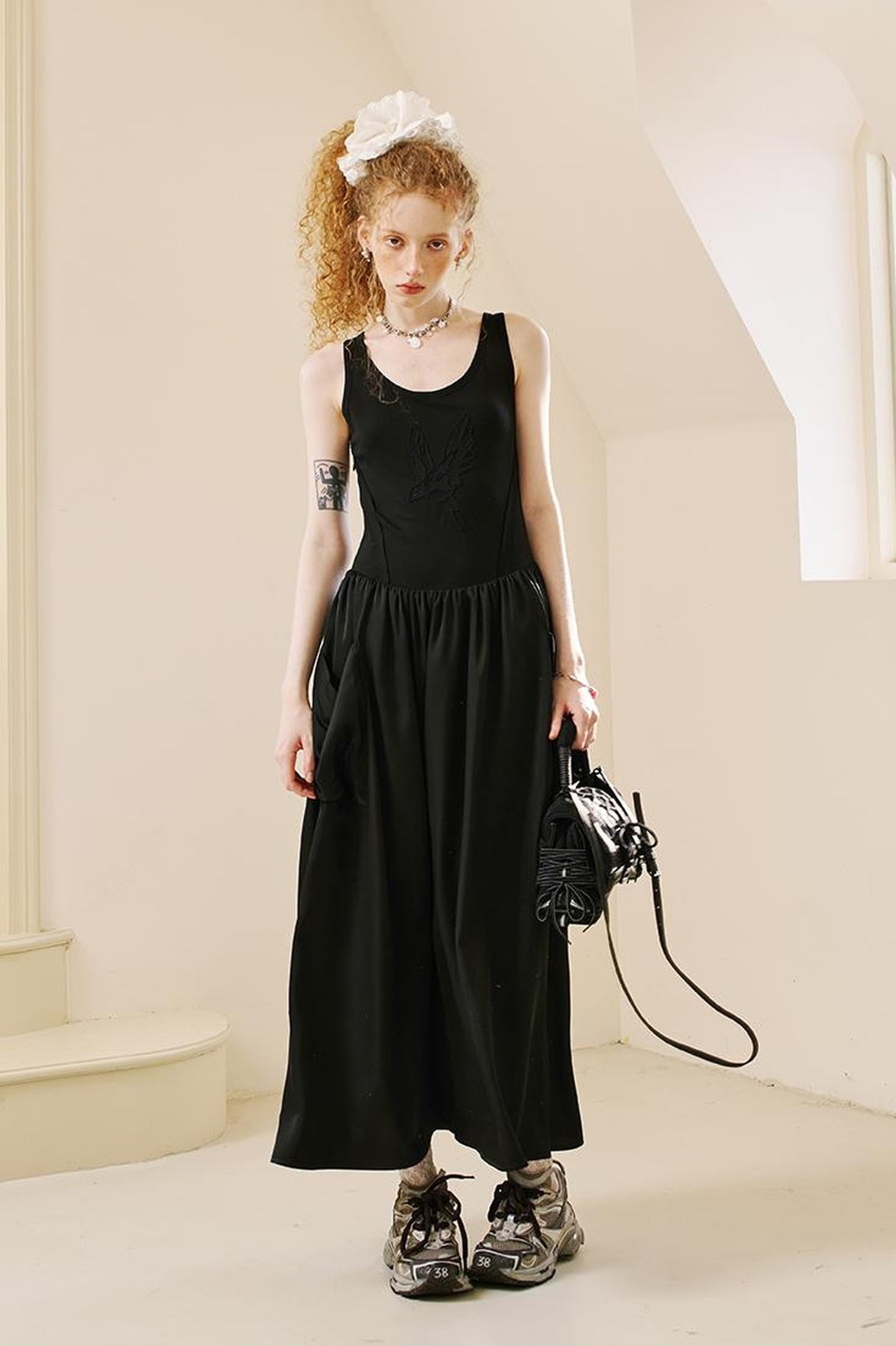 DIDDI MODA Elegant Beaded Butterfly Halter Dress