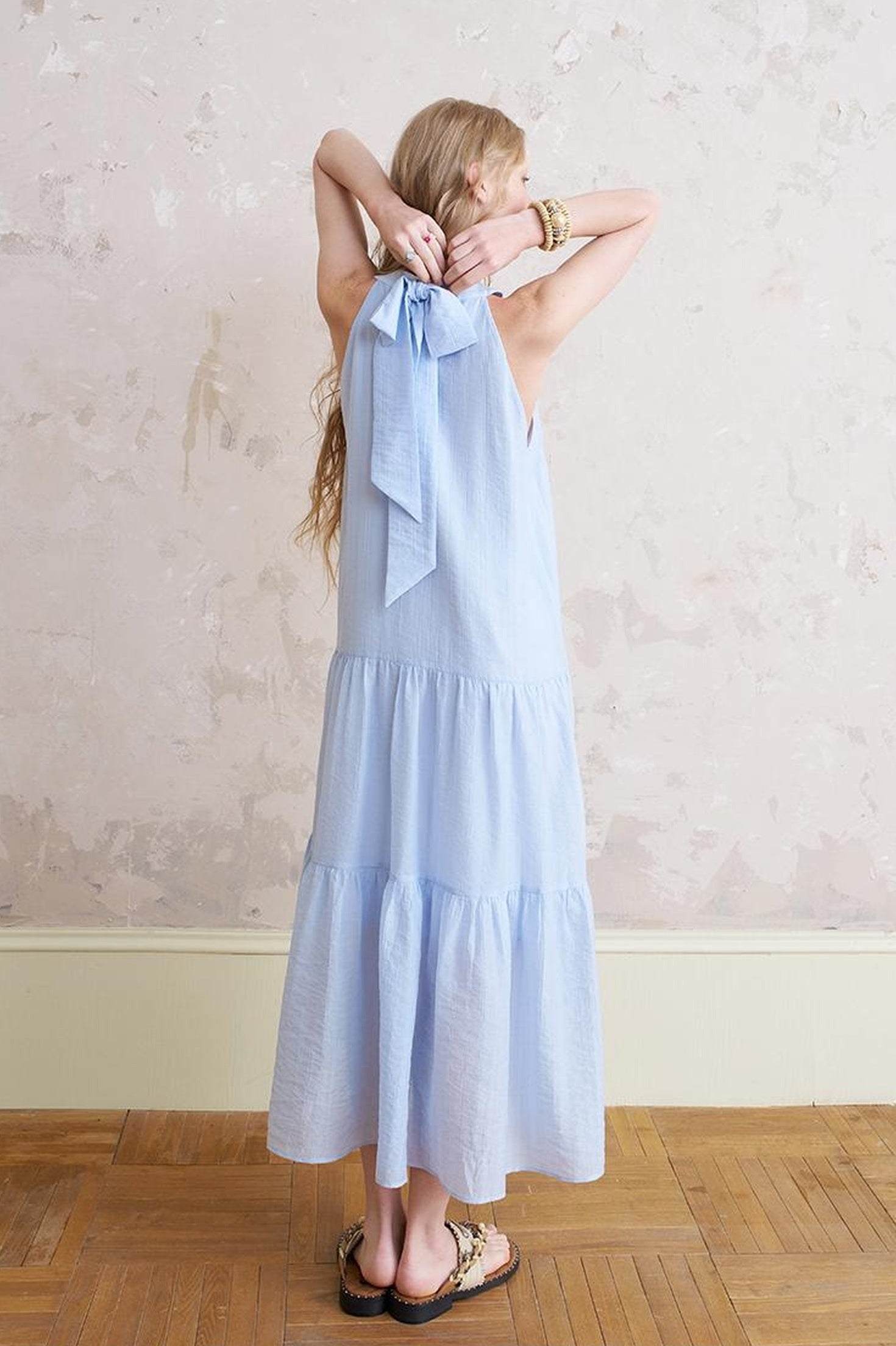 DIDDI MODA Elegant Beaded Butterfly Halter Dress