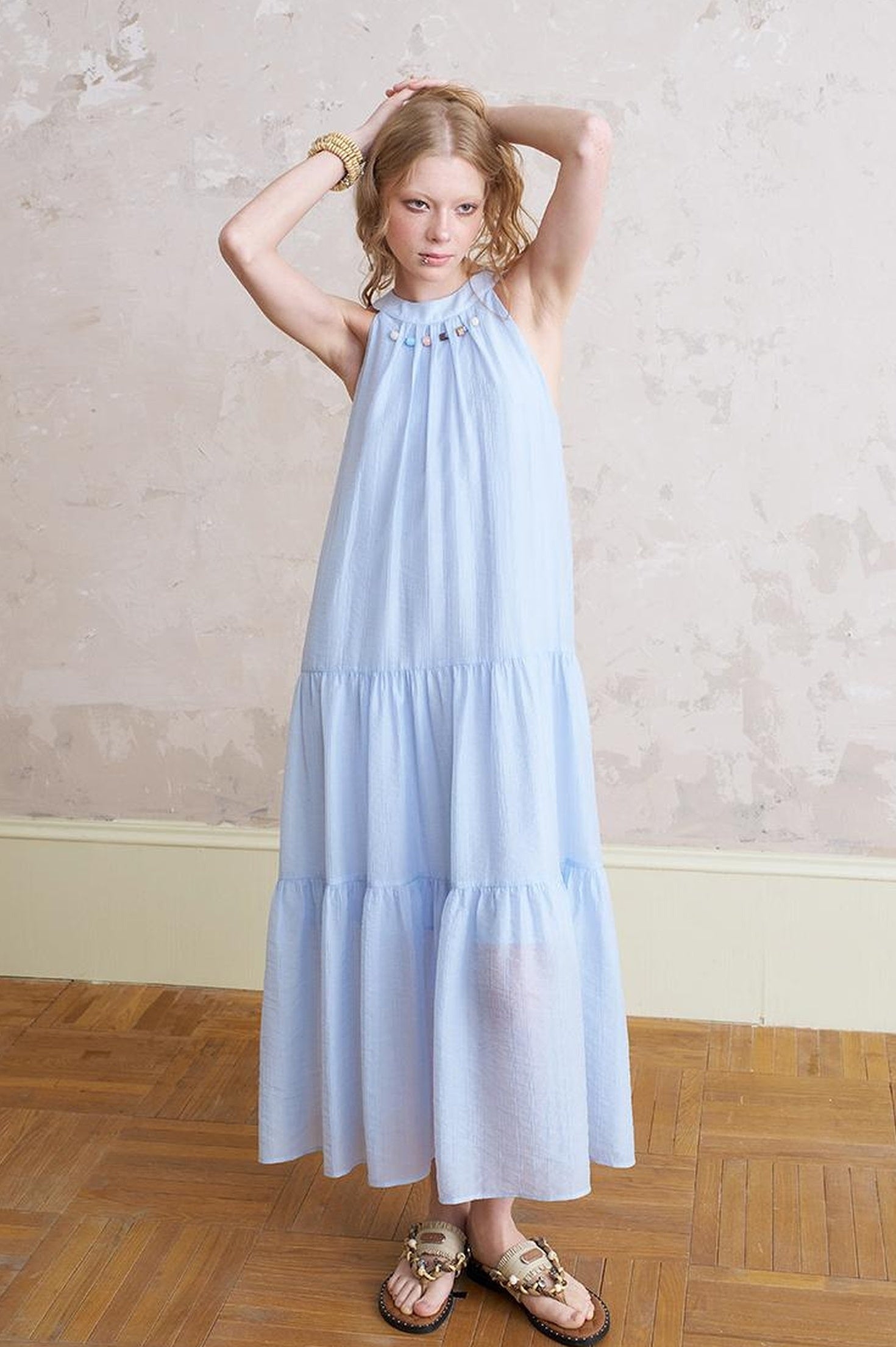 DIDDI MODA Elegant Beaded Butterfly Halter Dress